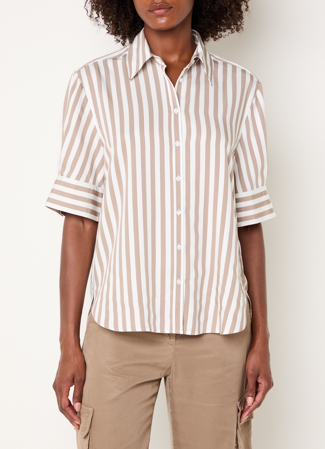 BRAX Villy blouse met streepprint - detail 2 taupe