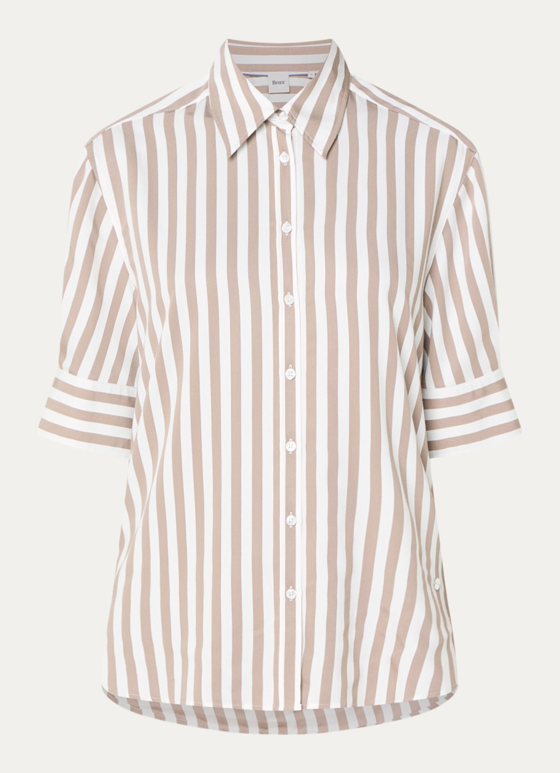 BRAX Villy blouse met streepprint - voorkant 3 taupe