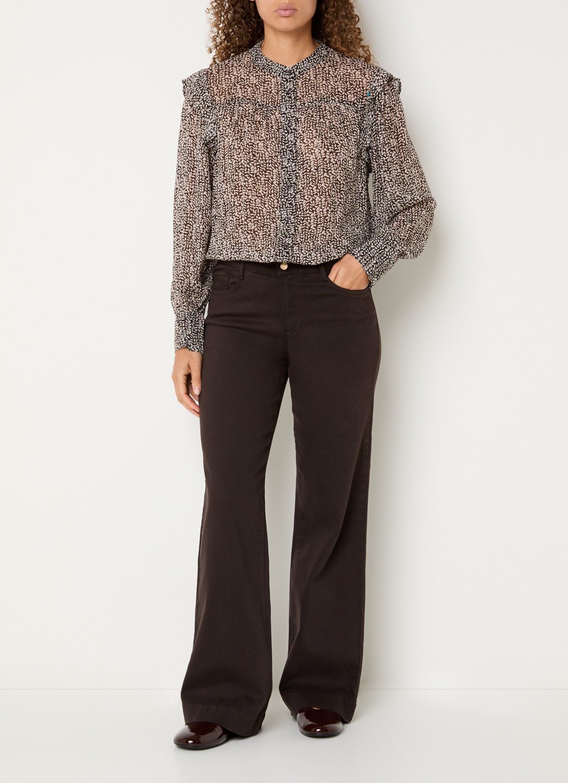 BRAX Violet blouse met print - voorkant 2 bruin