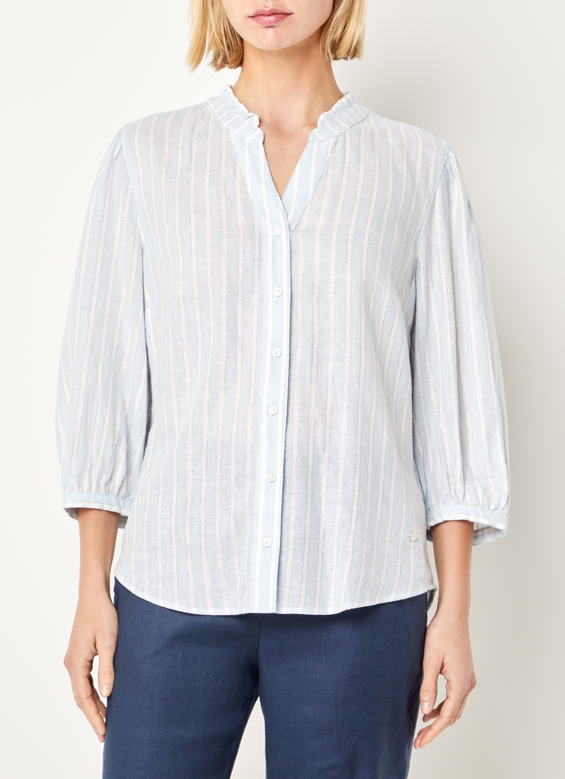 BRAX Violet blouse met streepprint en lurex - detail 3 lichtblauw