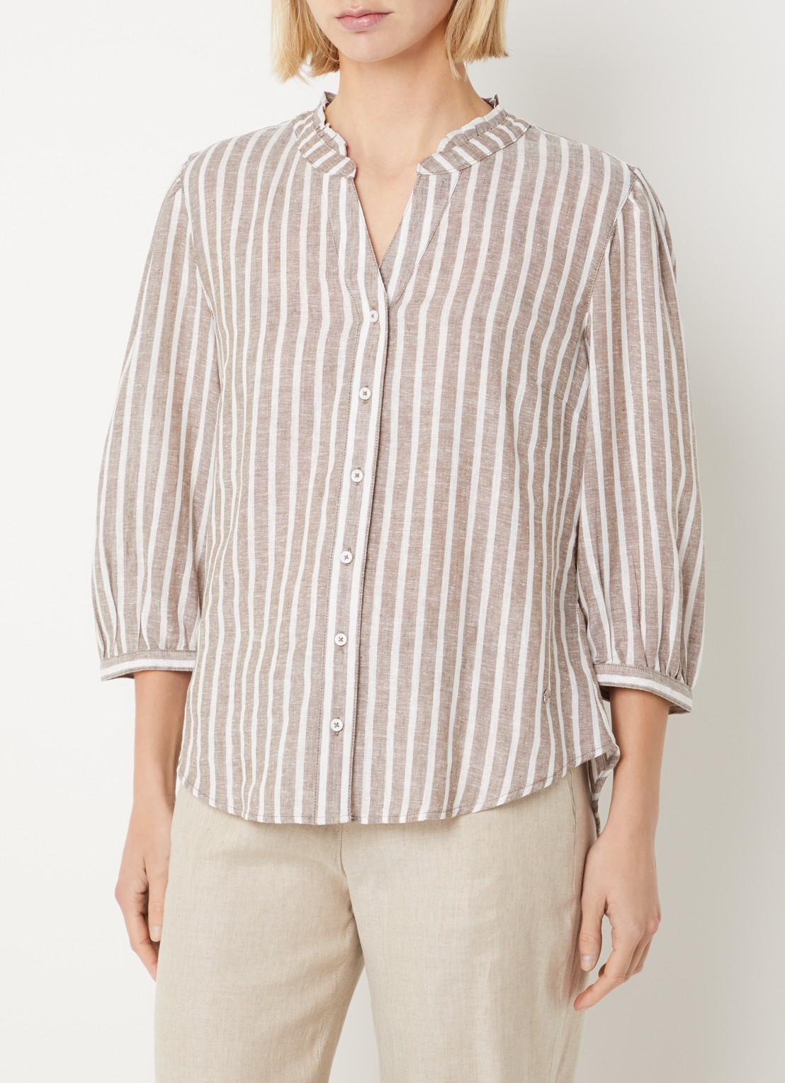 BRAX Violet blouse met streepprint en lurex - detail 2 donkerbeige
