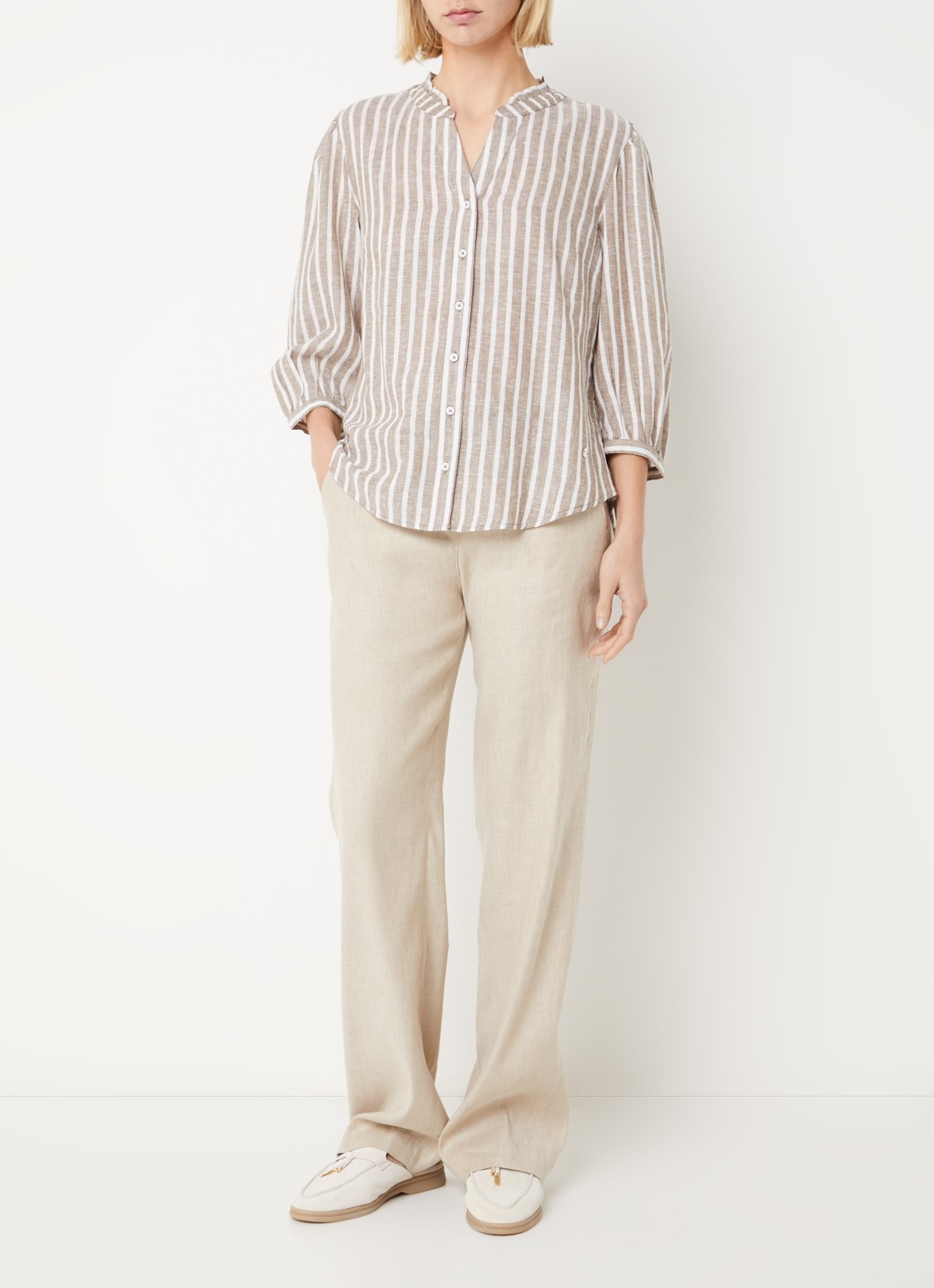 BRAX Violet blouse met streepprint en lurex - voorkant 4 donkerbeige
