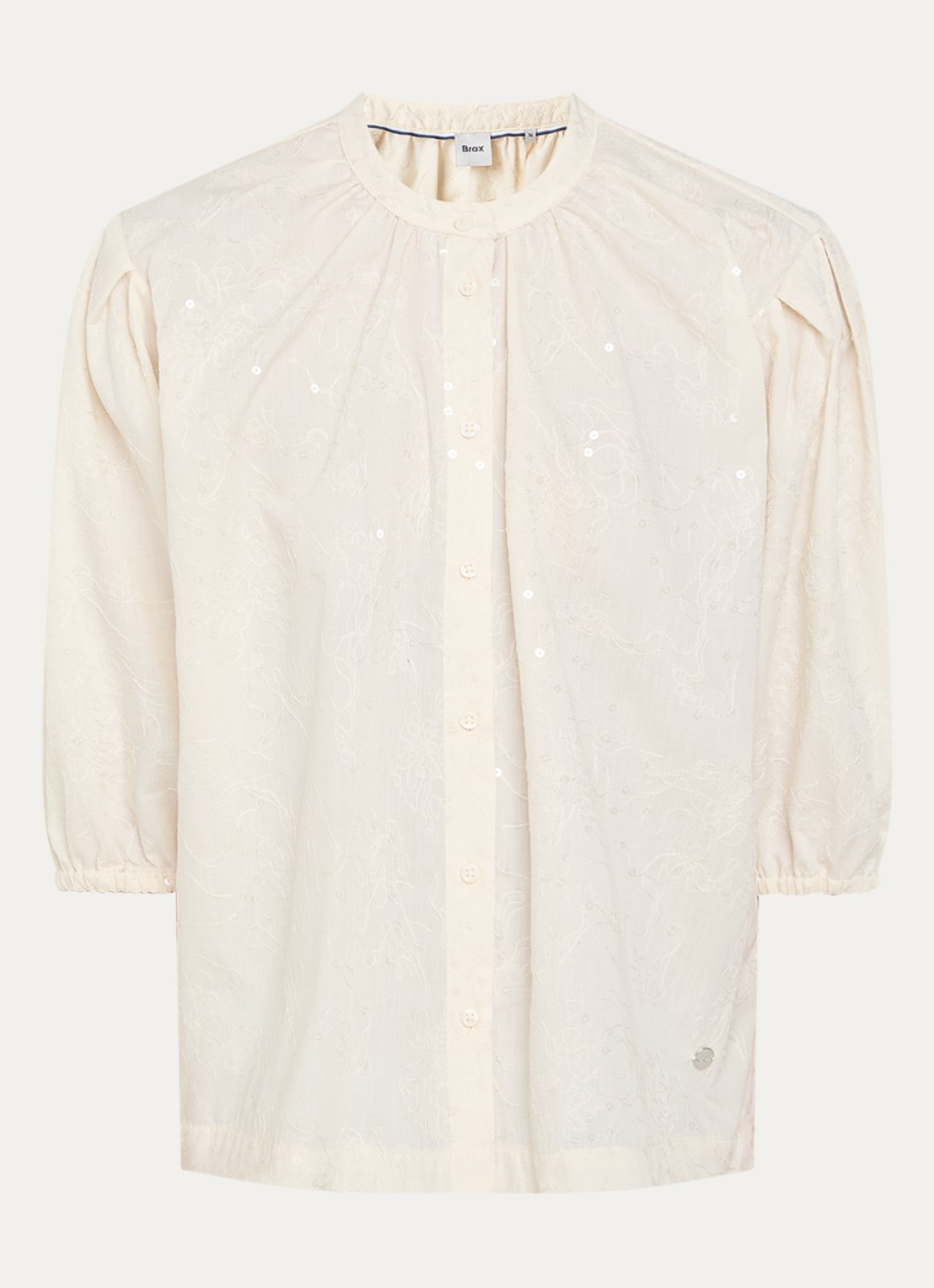 BRAX Viv blouse met borduring en pailletten - voorkant vanillegeel