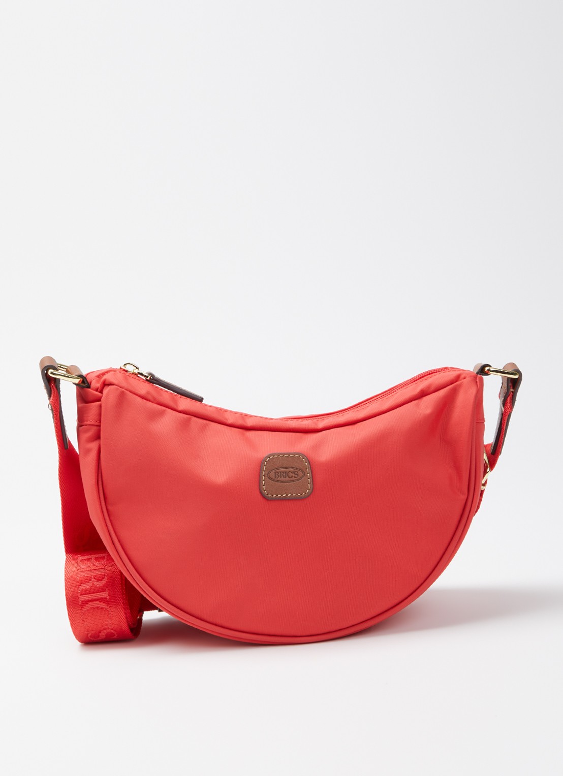 Bric's Halfmoon Small crossbodytas met logo - voorkant 2 koraalrood