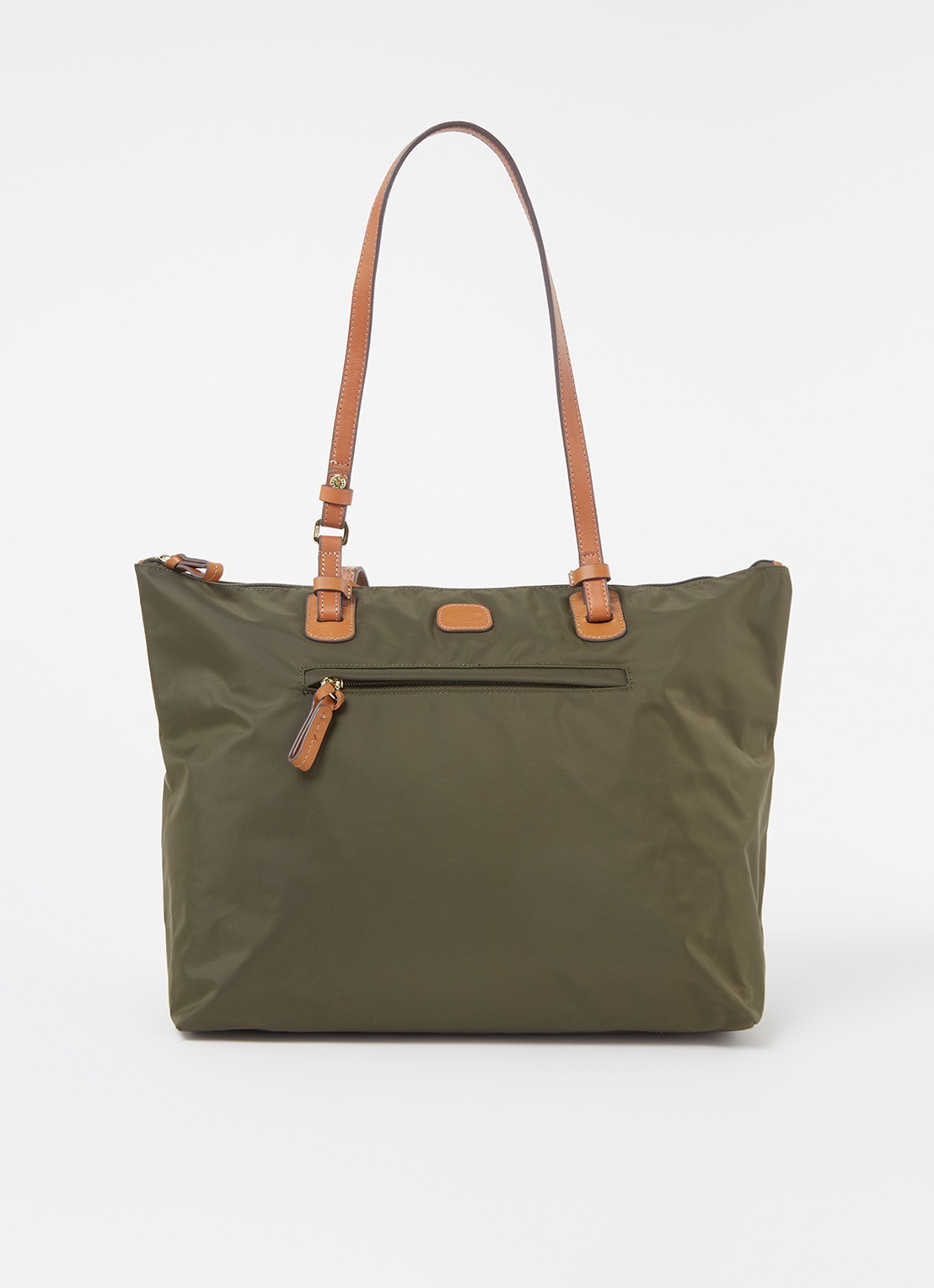 Bric's Sportina L shopper met leren details en uitneembaar etui - voorkant bronsgroen
