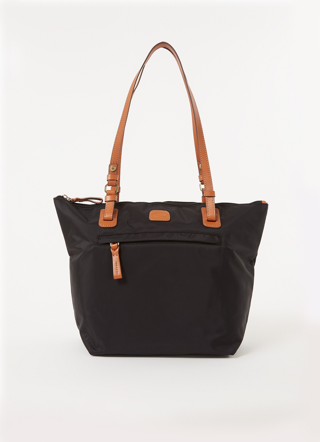 Bric's X-Bag schoudertas met leren details en uitneembaar etui - voorkant 2 zwart