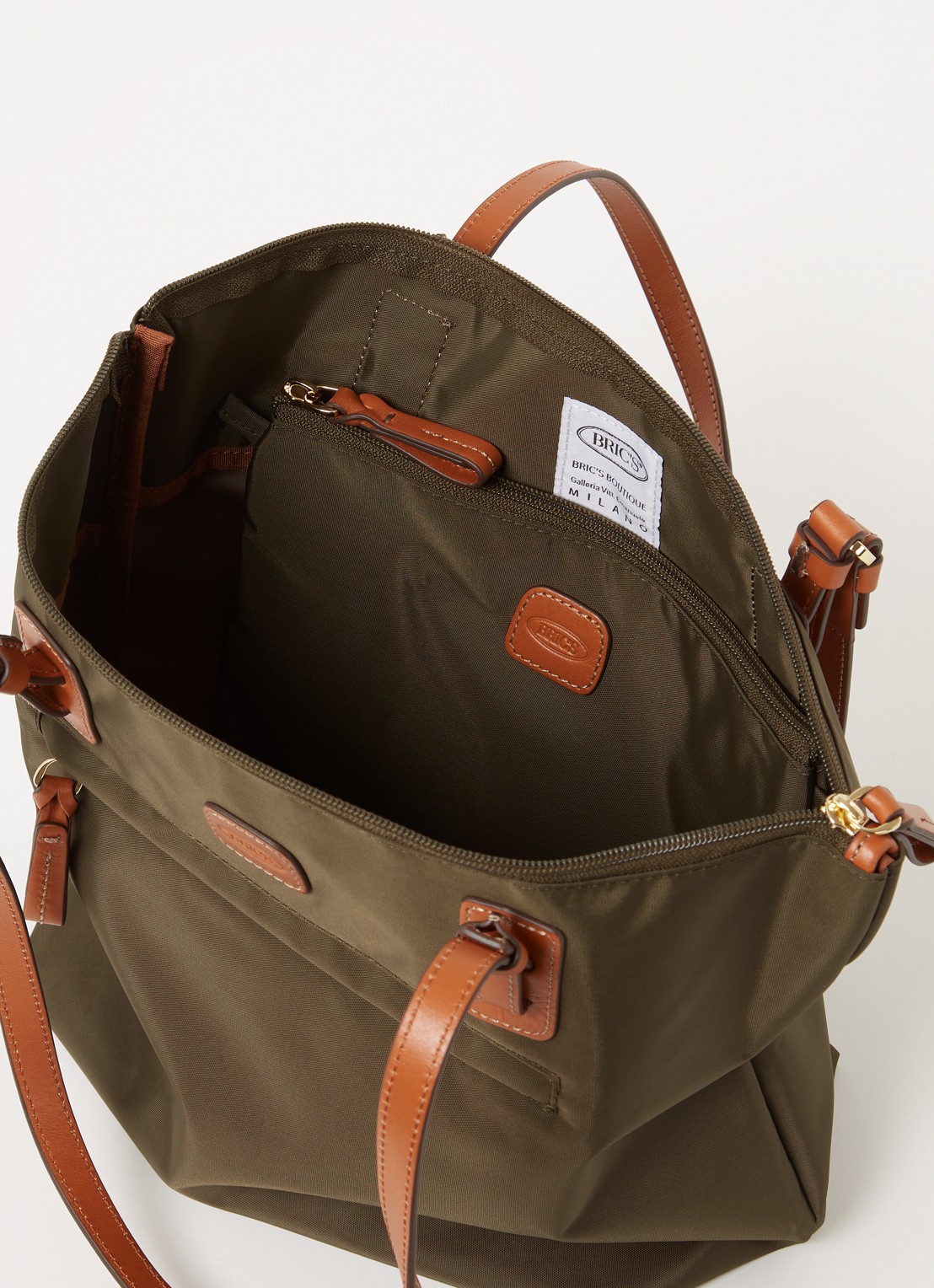 Bric's X-Bag schoudertas met leren details en uitneembaar etui - detail 3 groen