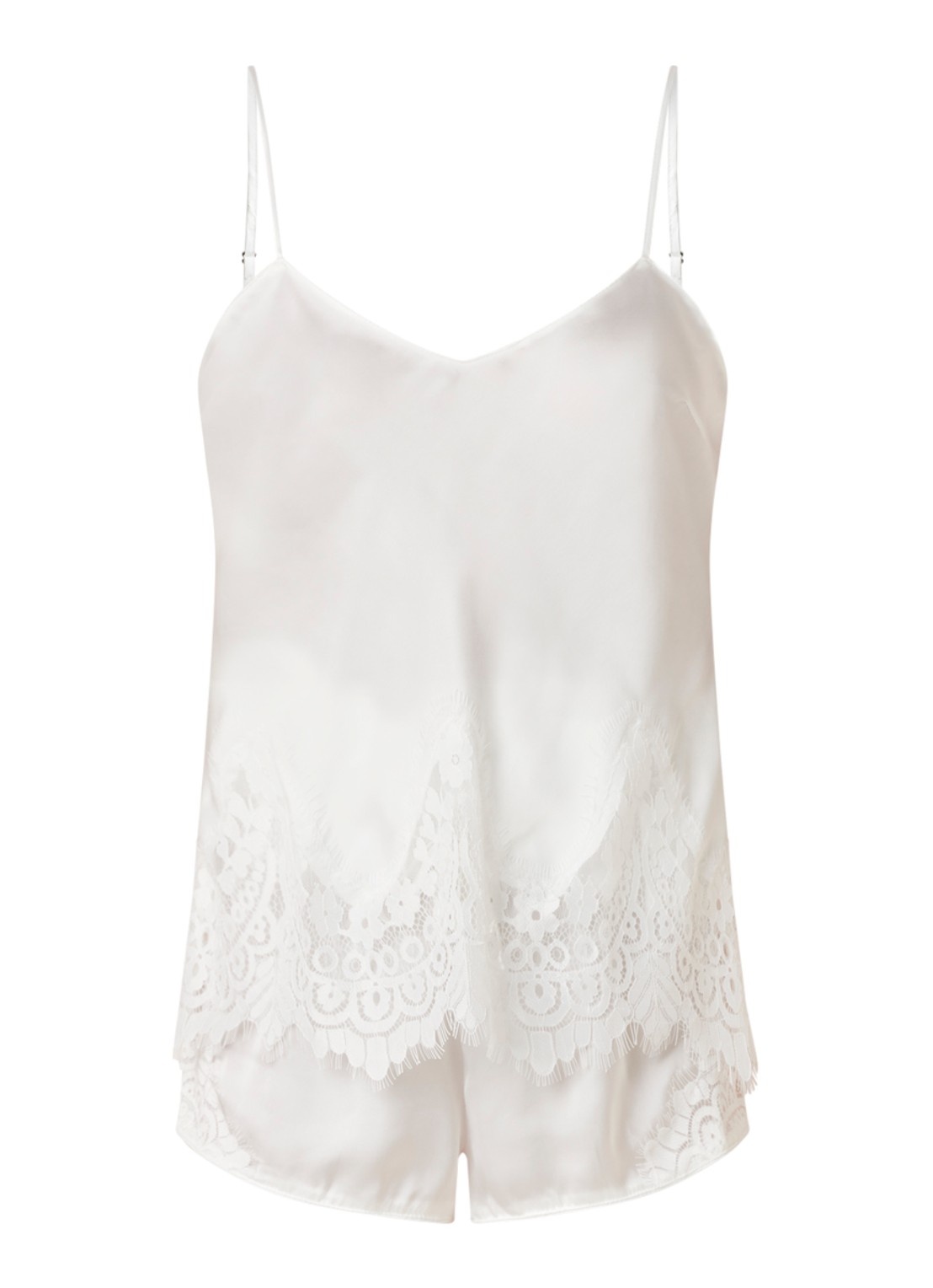 Bridal pyjamaset van satijn met kant - voorkant 3 wit
