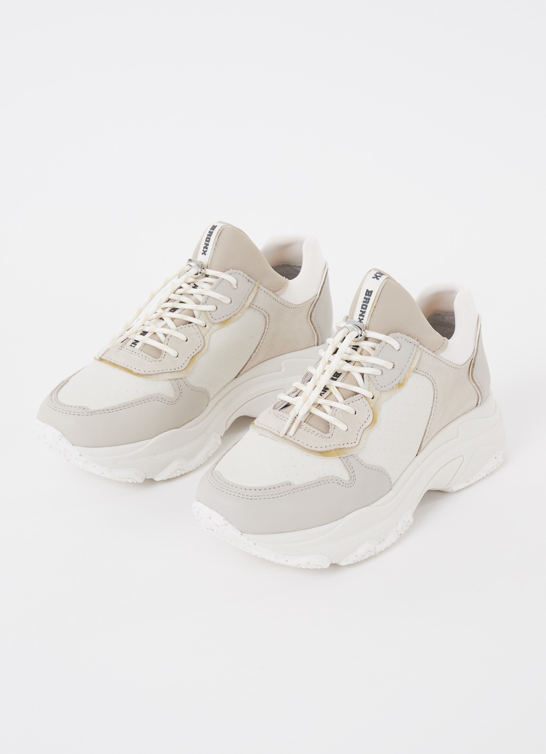 Bronx Baisley sneaker met leren details - detail 2 gebroken wit