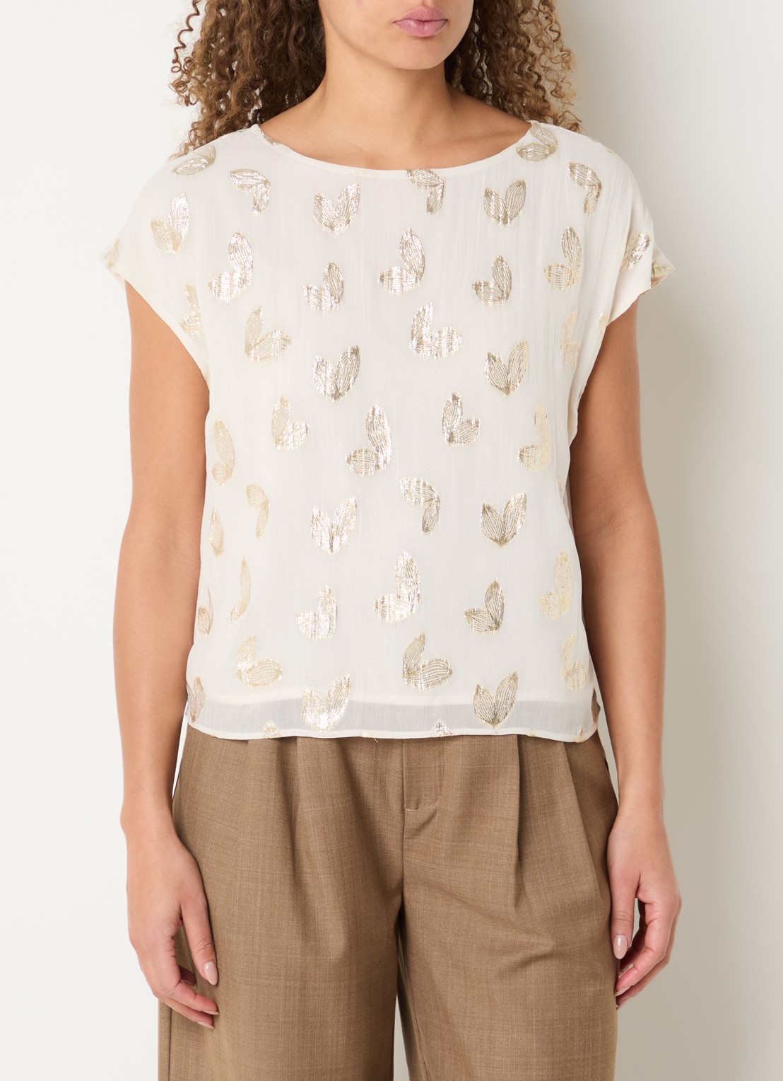 Bruuns Bazaar Aloa top met print en lurex - detail 4 creme