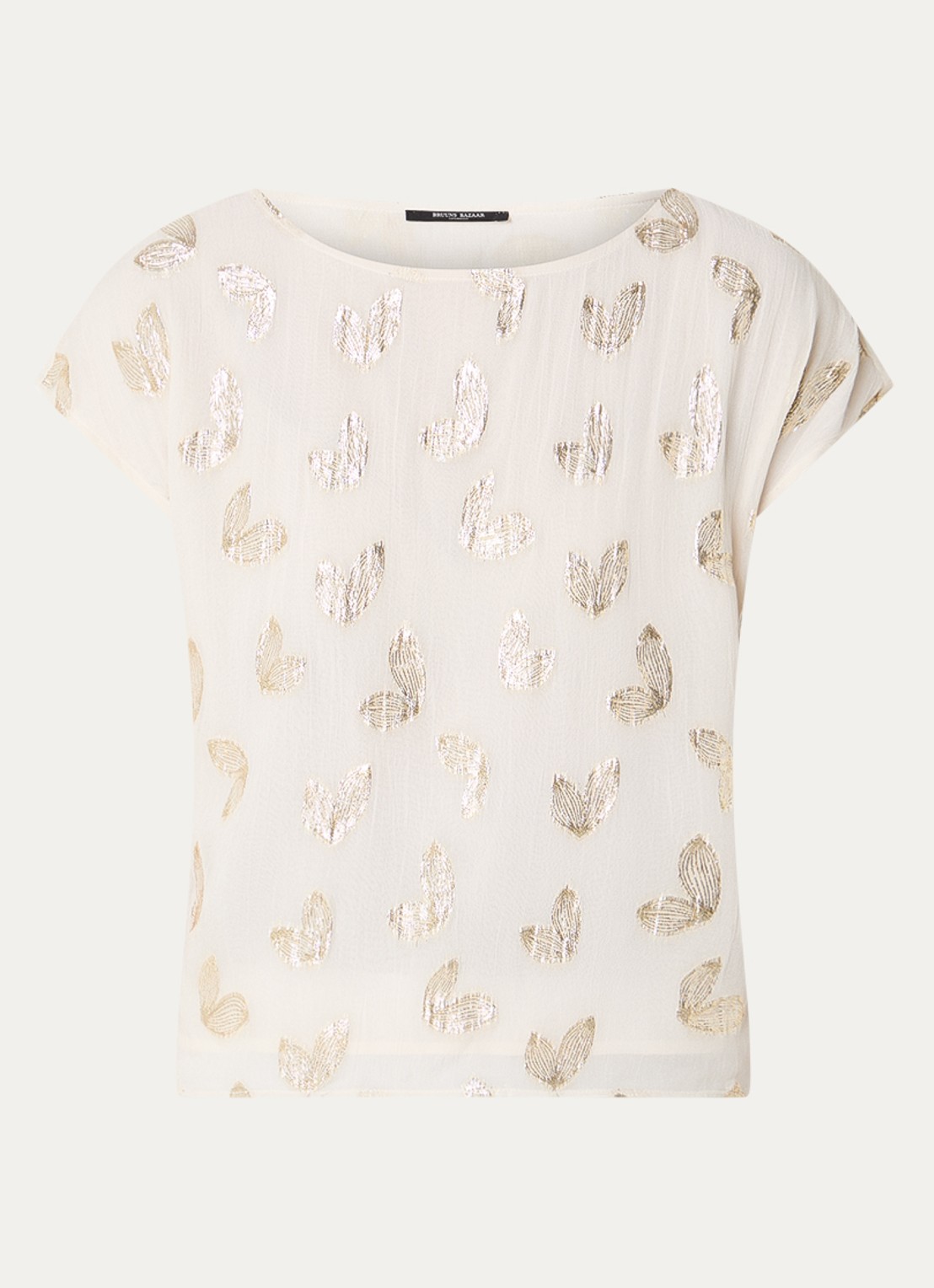 Bruuns Bazaar Aloa top met print en lurex - voorkant creme