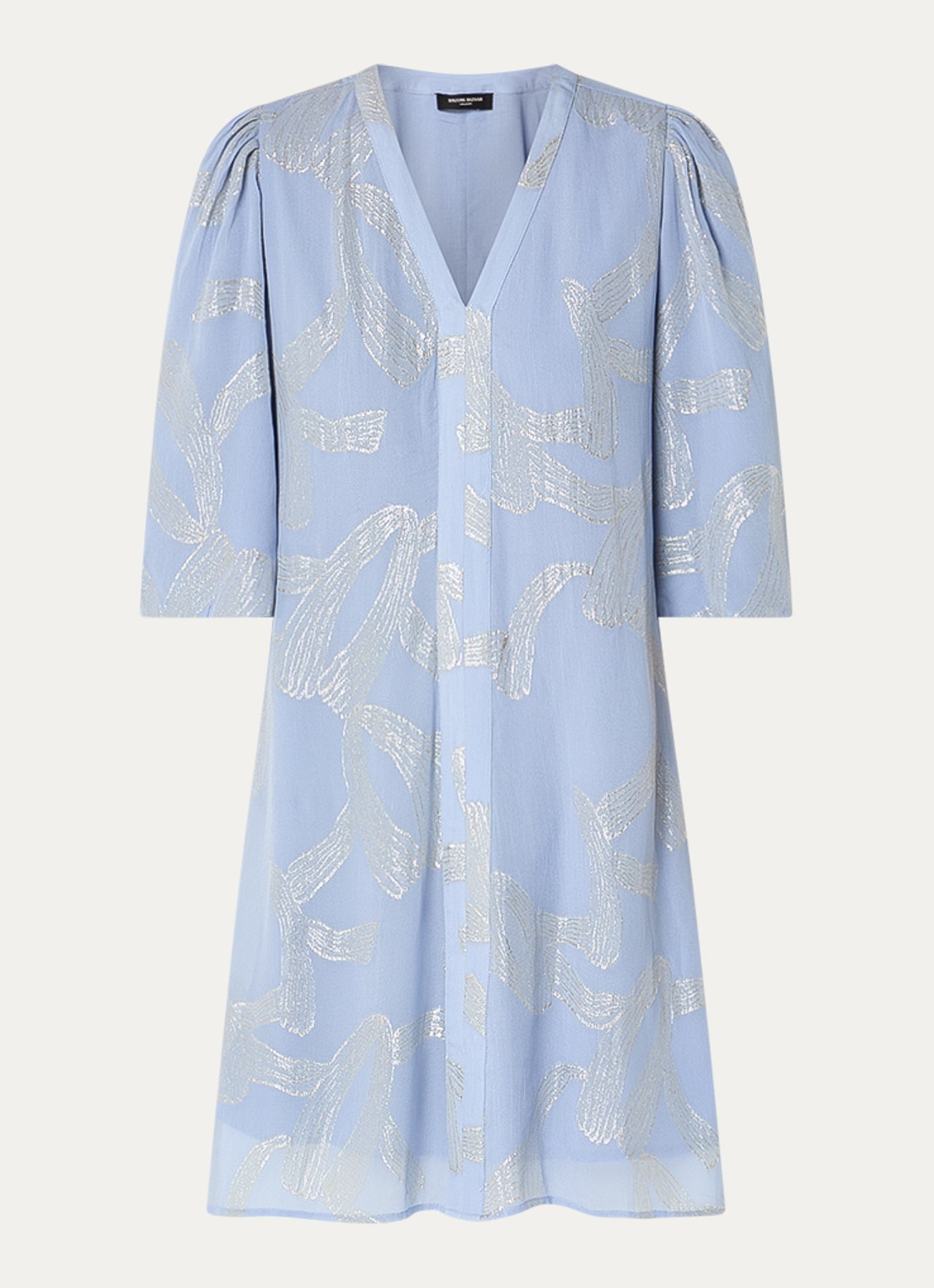 Bruuns Bazaar Amandra mini jurk met V-hals en print - voorkant 2 blauwgrijs