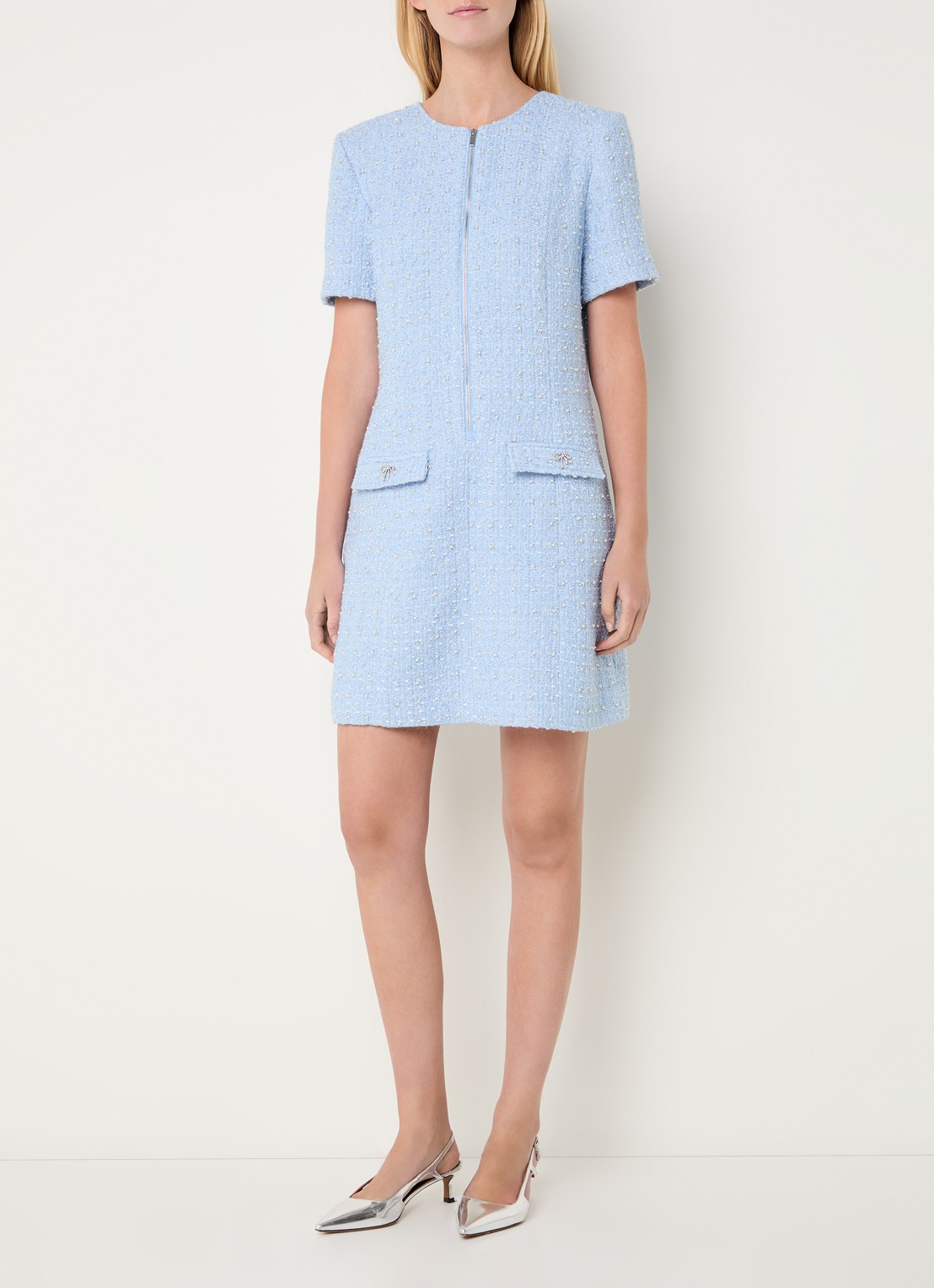 Bruuns Bazaar Attalea mini jurk met strass en halve rits - voorkant 2 lichtblauw