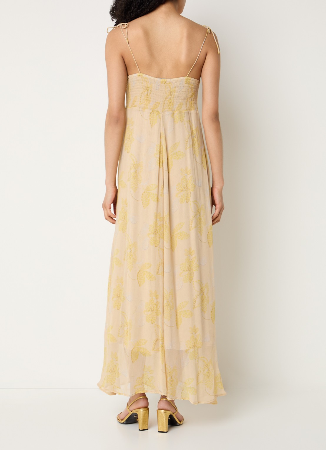 Bruuns Bazaar Bally maxi jurk met print - achterkant okergeel