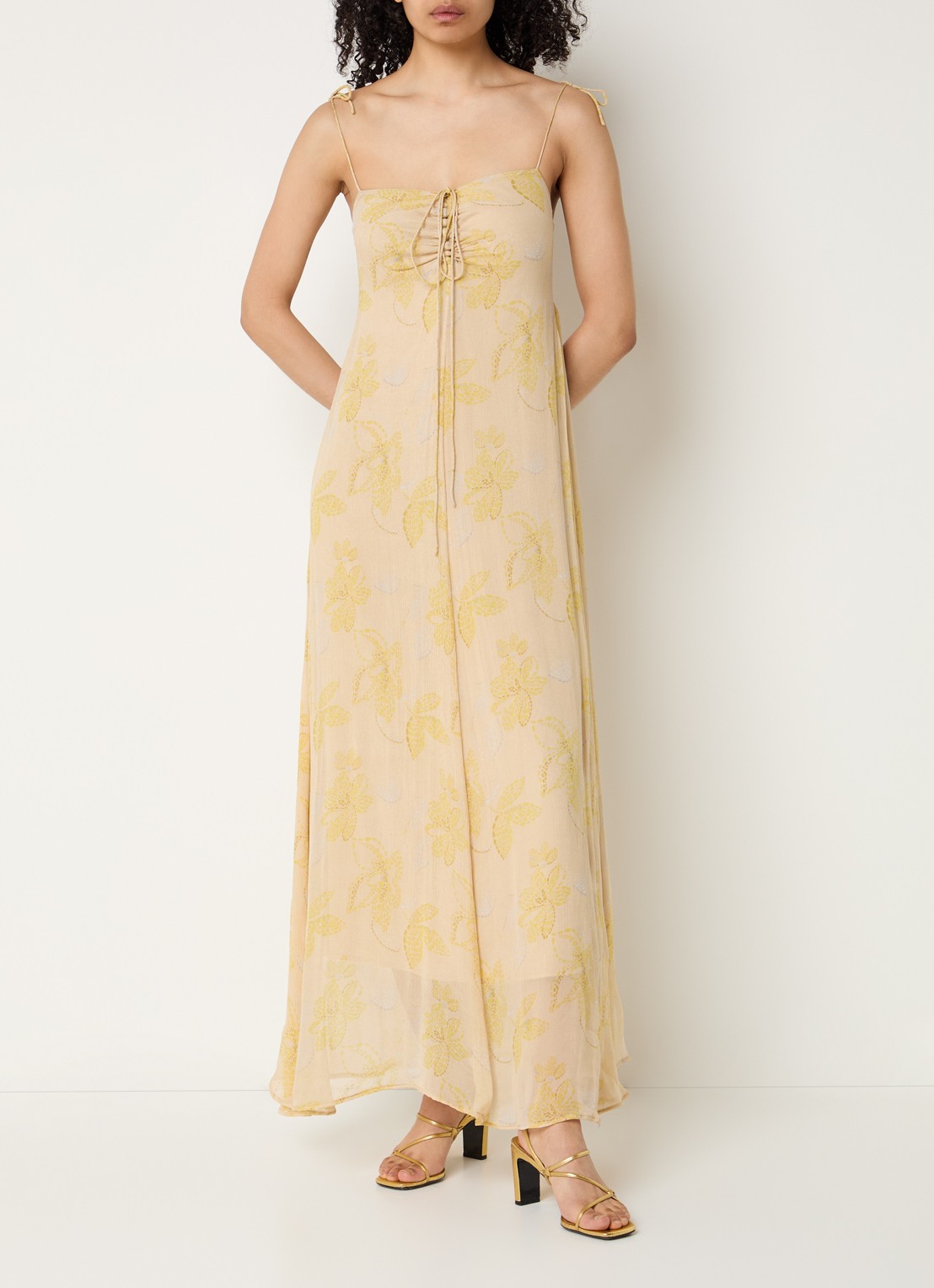 Bruuns Bazaar Bally maxi jurk met print - detail 4 okergeel