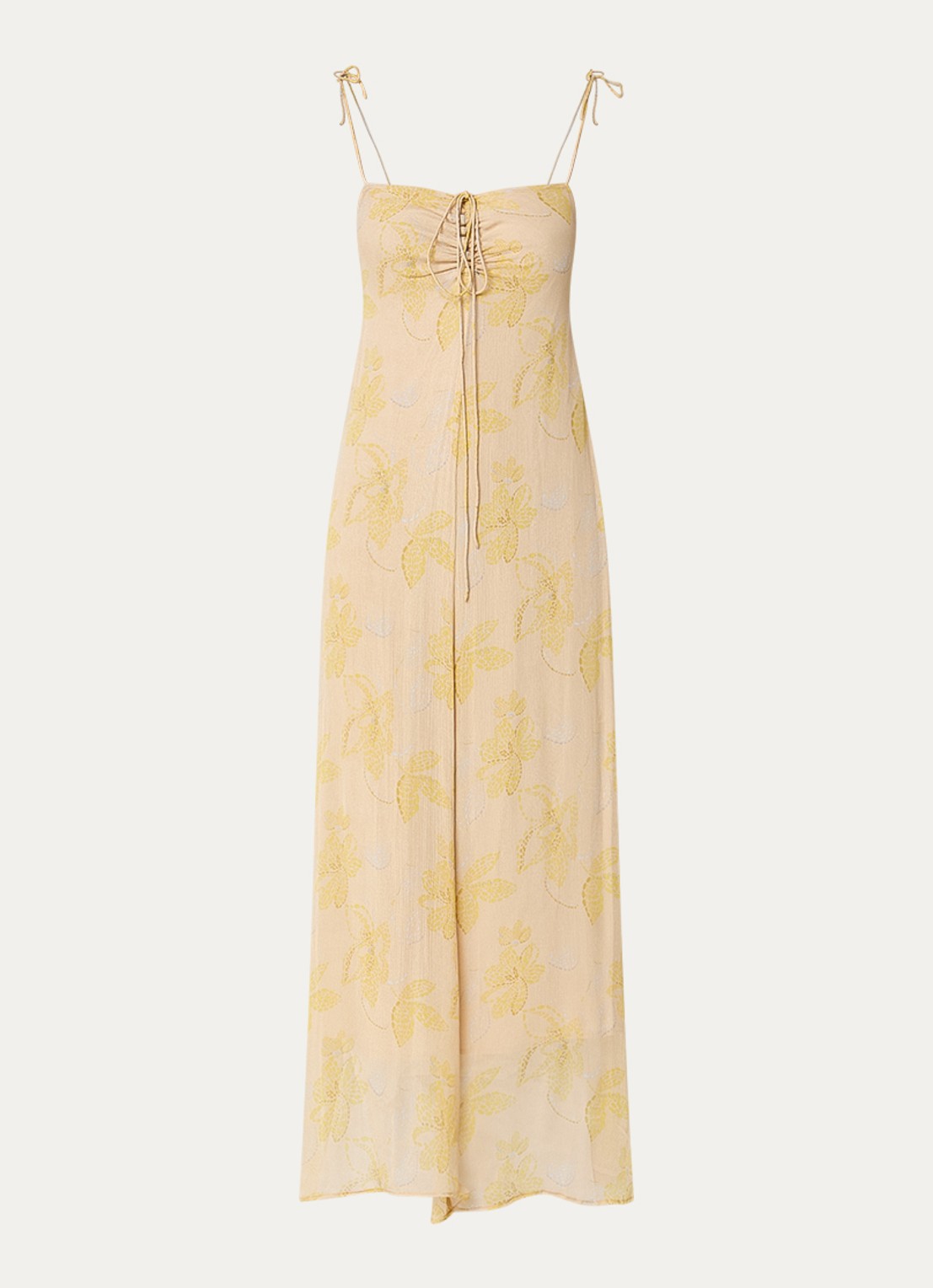 Bruuns Bazaar Bally maxi jurk met print - voorkant 2 okergeel