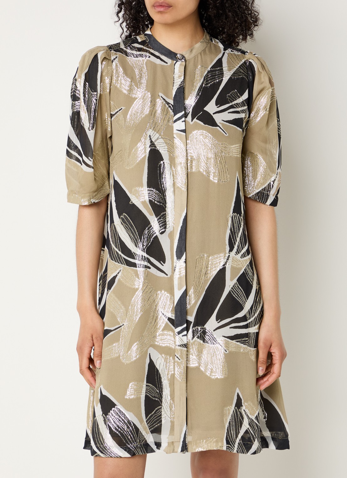 Bruuns Bazaar Diega mini blousejurk met print - detail 4 khaki
