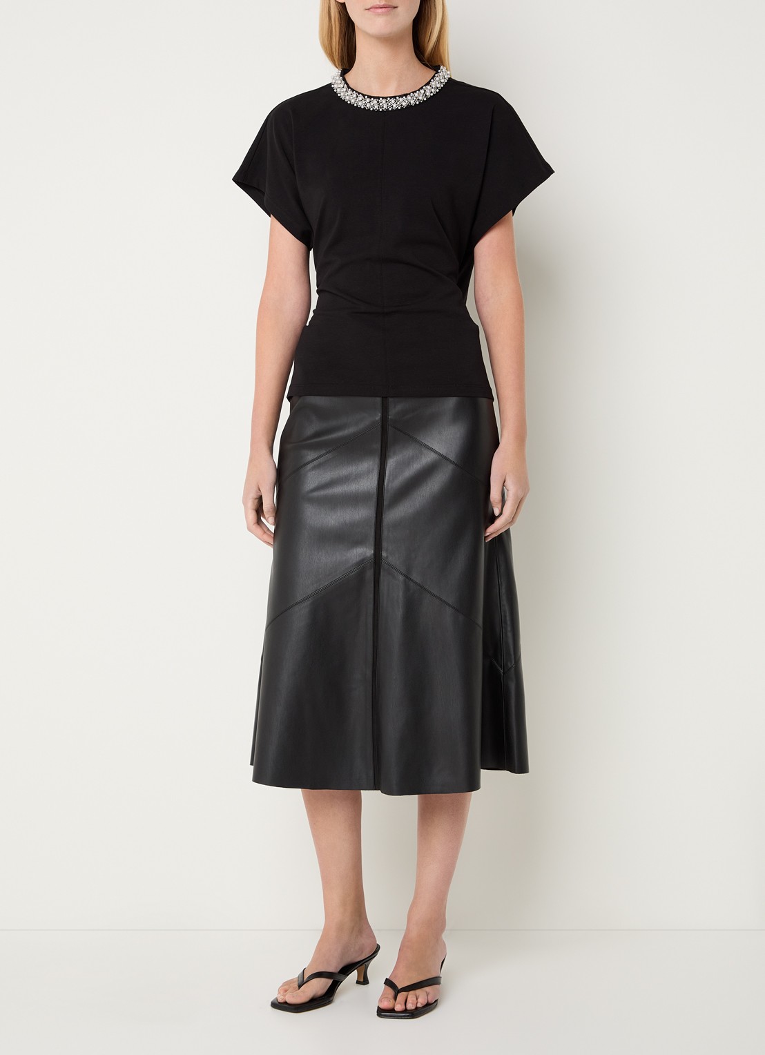 Bruuns Bazaar Eleen midi rok met blinde ritssluiting - voorkant 2 zwart