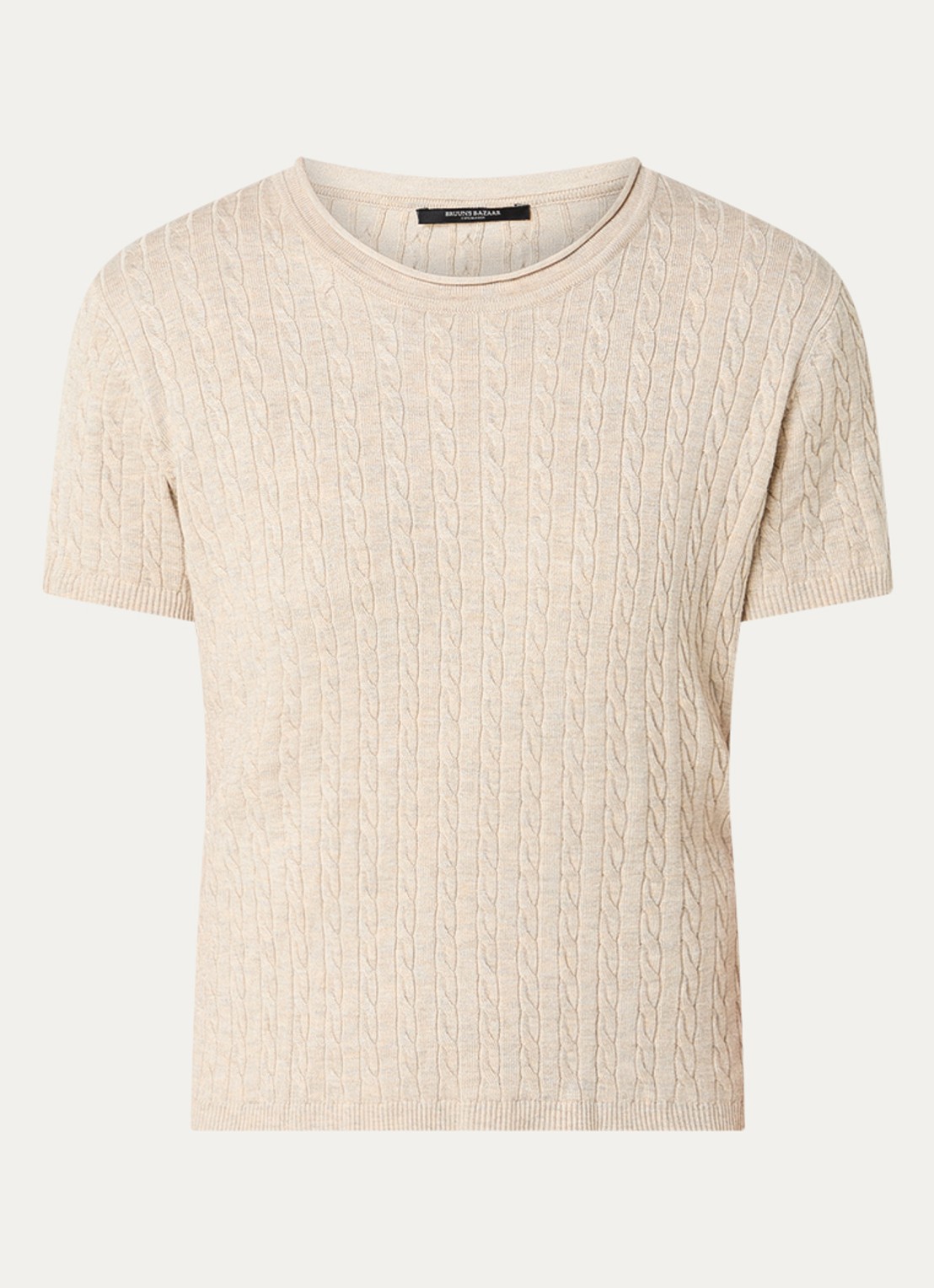 Bruuns Bazaar Glenda kabelgebreide T-shirt - voorkant donkerbeige