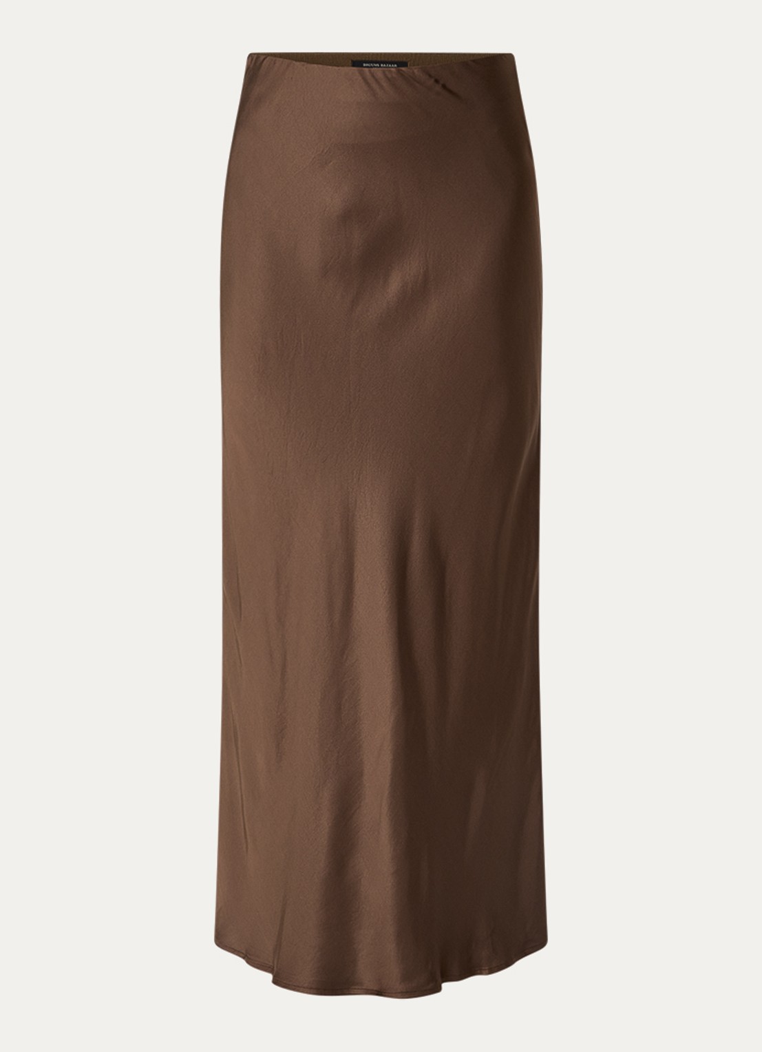 Bruuns Bazaar High waist maxi rok van satijn - voorkant donkerbruin