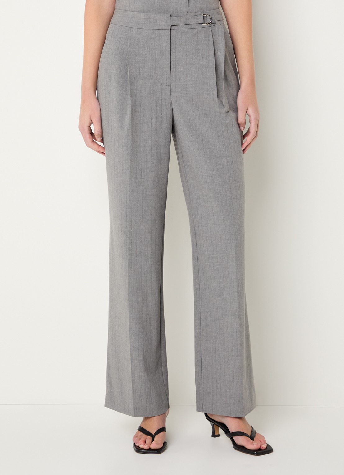 Bruuns Bazaar High waist straight fit pantalon met krijtstreep - detail 2 grijs
