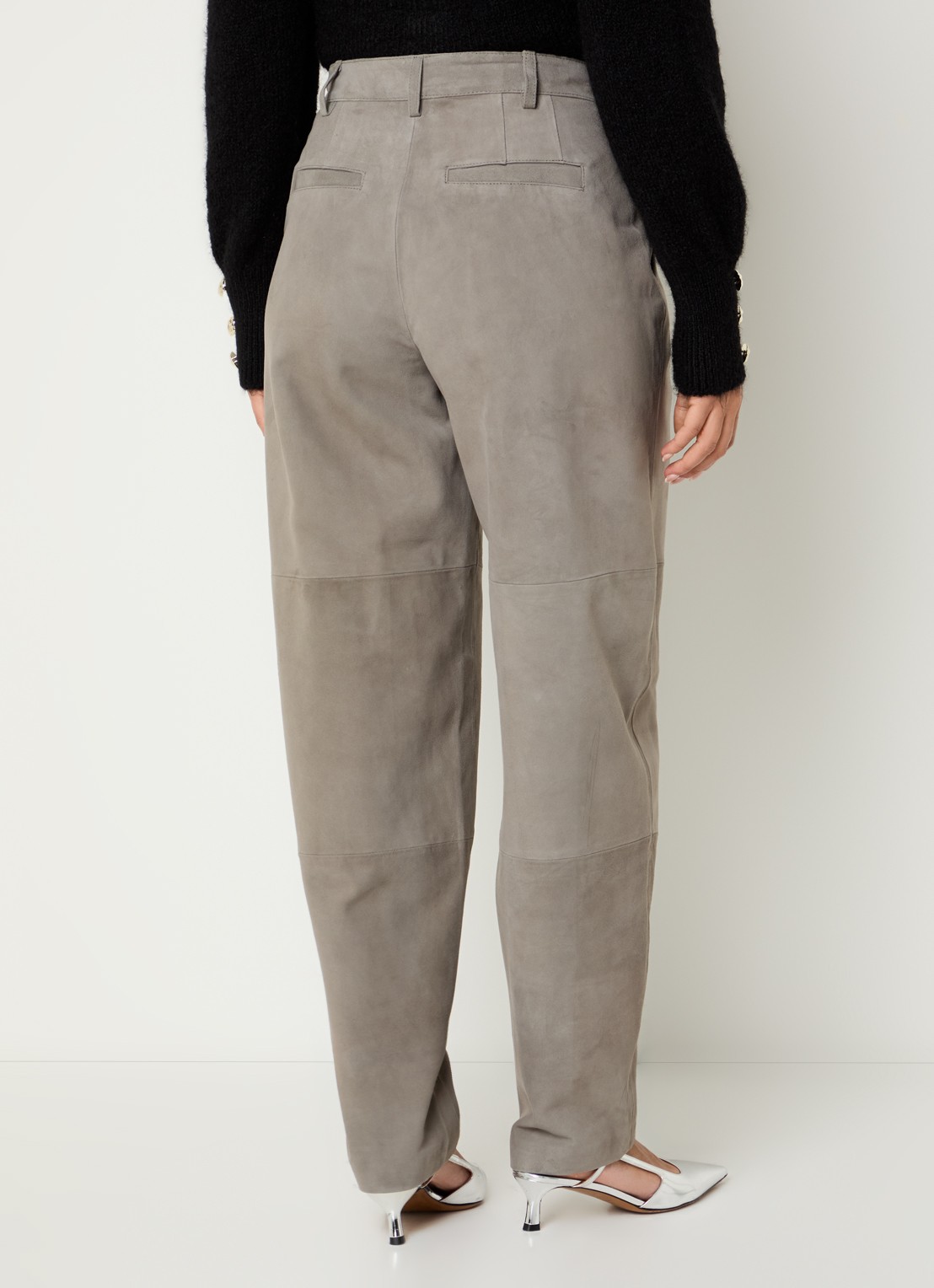 Bruuns Bazaar High waist wide fit broek met steekzakken - achterkant taupe