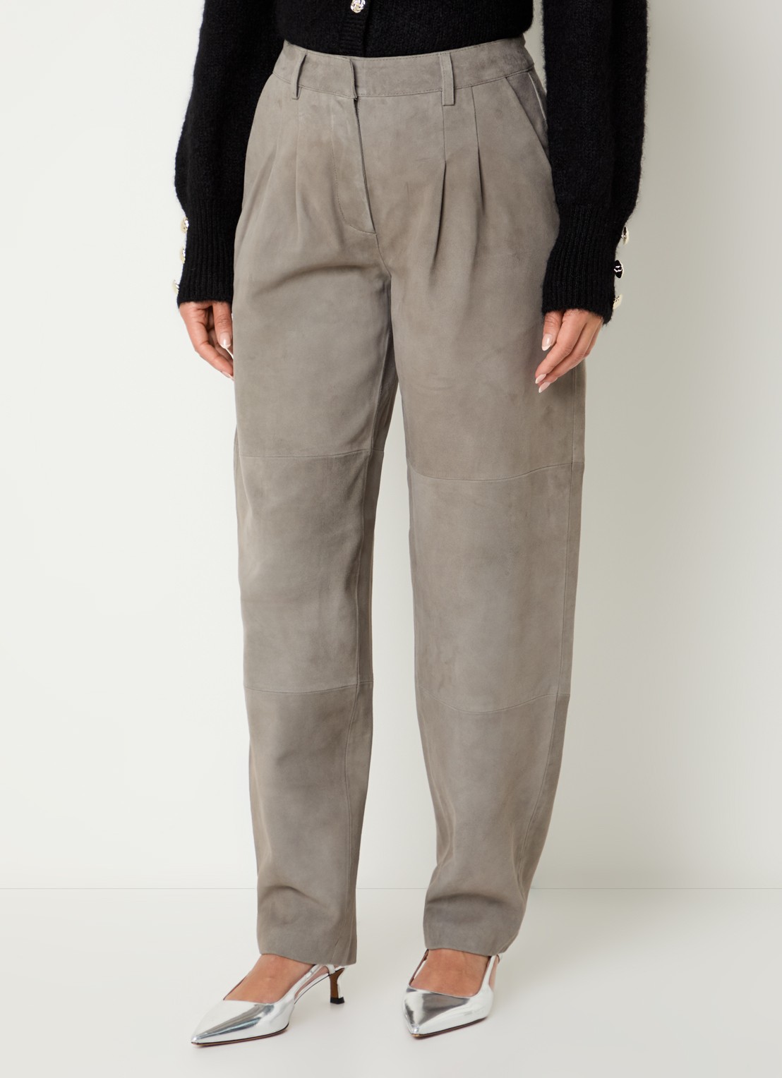 Bruuns Bazaar High waist wide fit broek met steekzakken - detail 4 taupe