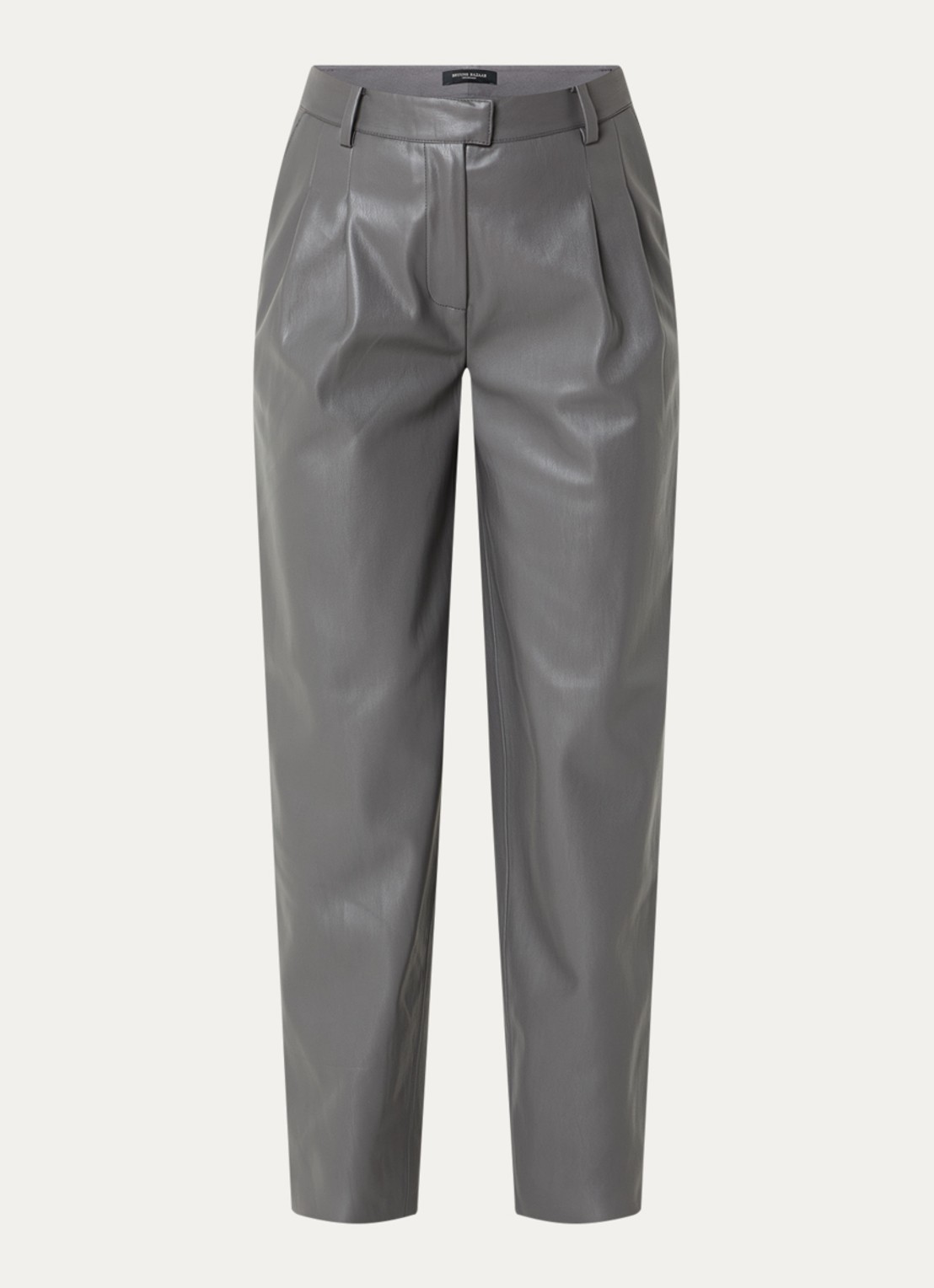 Bruuns Bazaar High waist wide fit broek van imitatieleer - voorkant 2 middengrijs