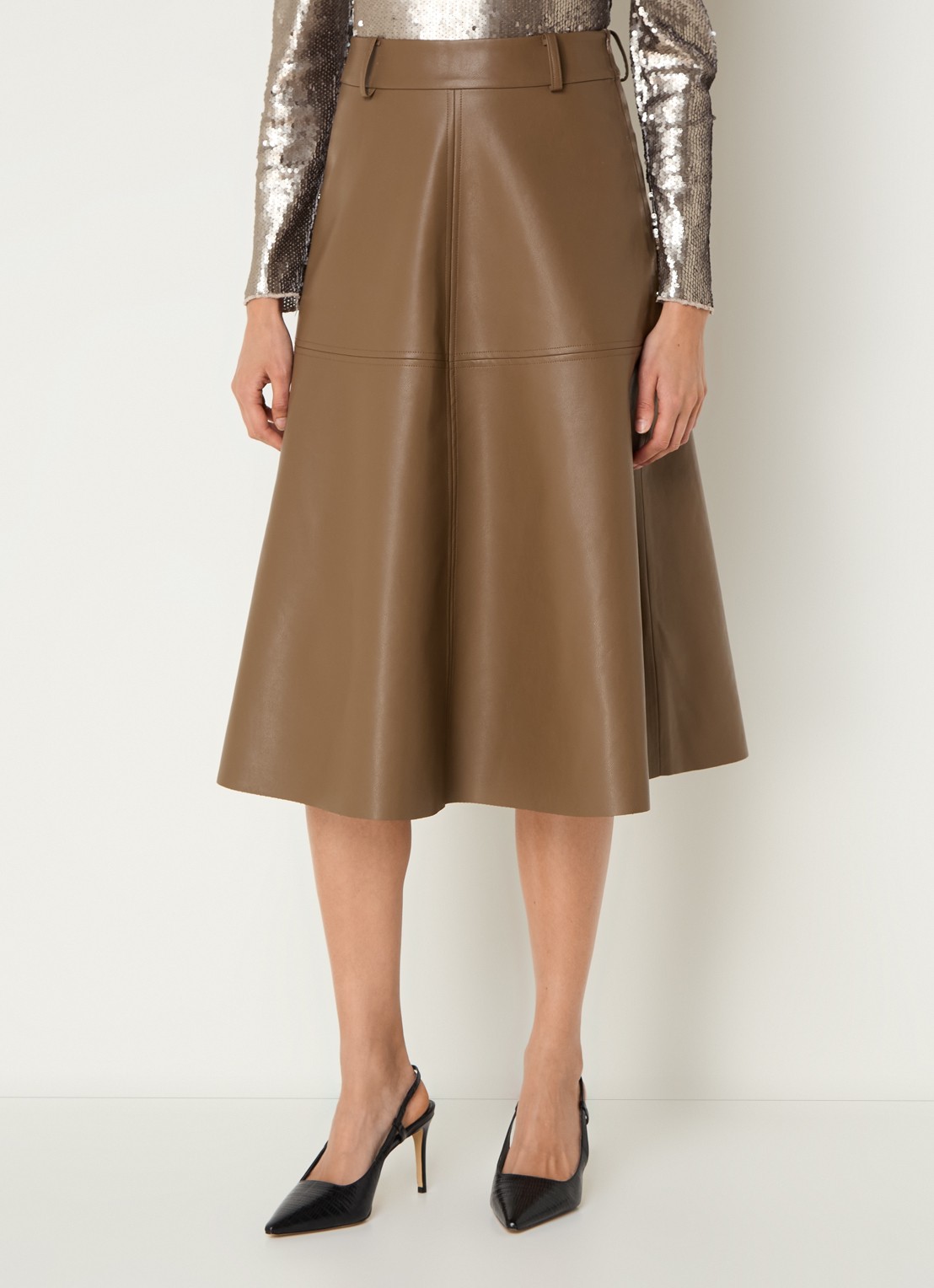 Bruuns Bazaar Imma midi rok van imitatieleer - detail bruin
