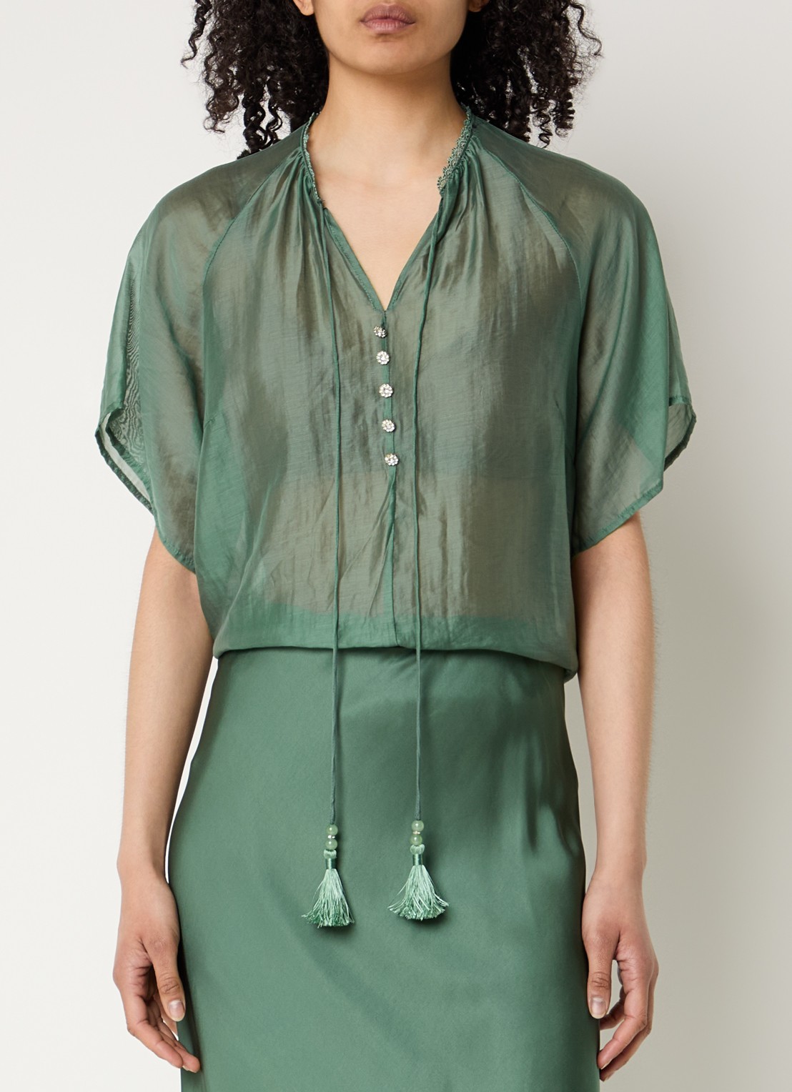 Bruuns Bazaar Karlya tuniek met vlindermouw - detail 4 groen