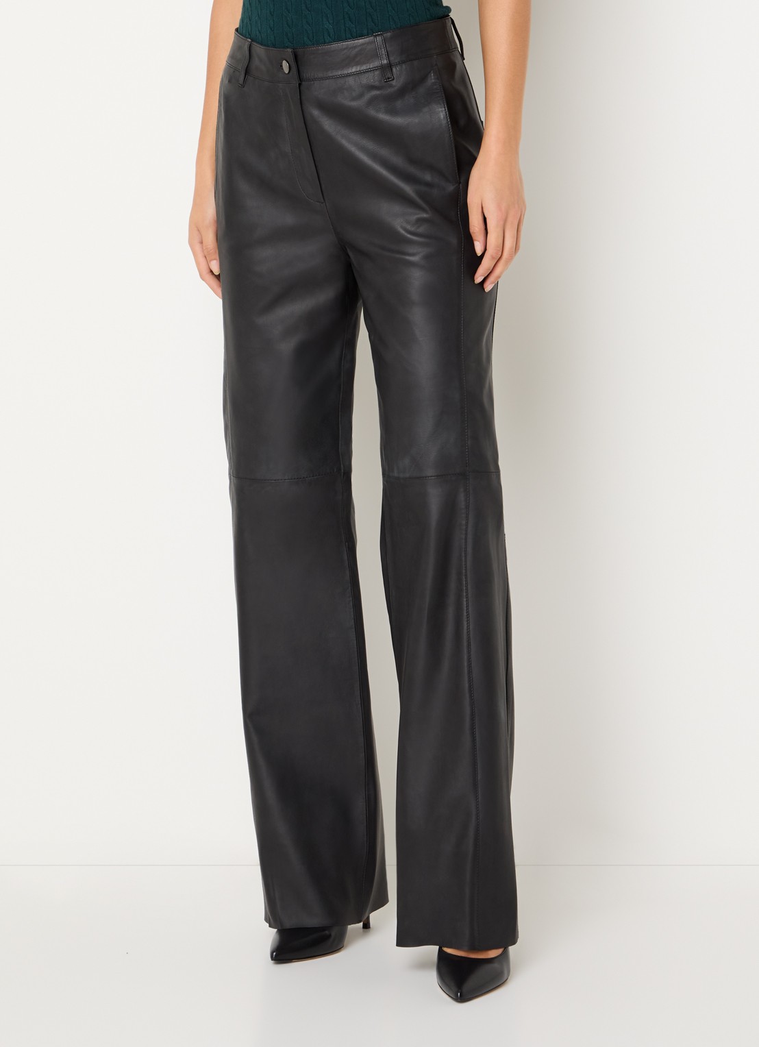 Bruuns Bazaar Liara straight fit broek van imitatieleer - detail 3 zwart