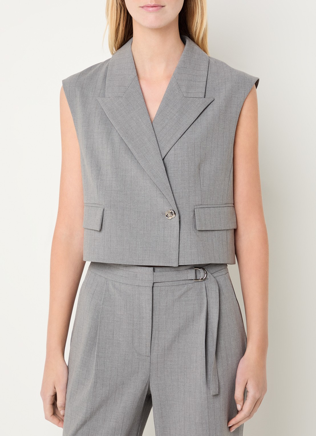 Bruuns Bazaar Linis cropped gilet met krijtstreep - detail 2 grijs