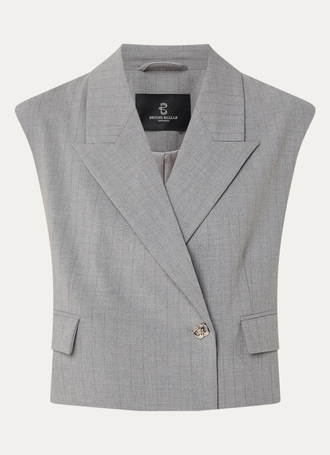 Bruuns Bazaar Linis cropped gilet met krijtstreep - voorkant 3 grijs