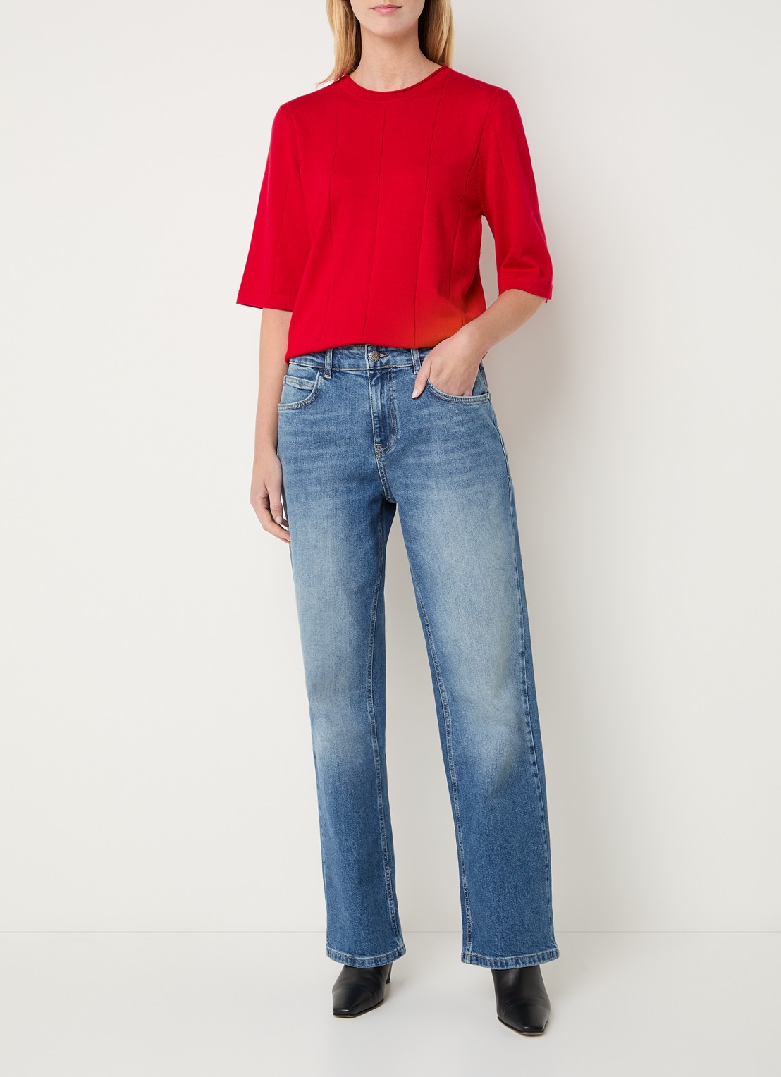 Bruuns Bazaar Lucie high waist loose fit jeans met lichte wassing - voorkant 5 indigo