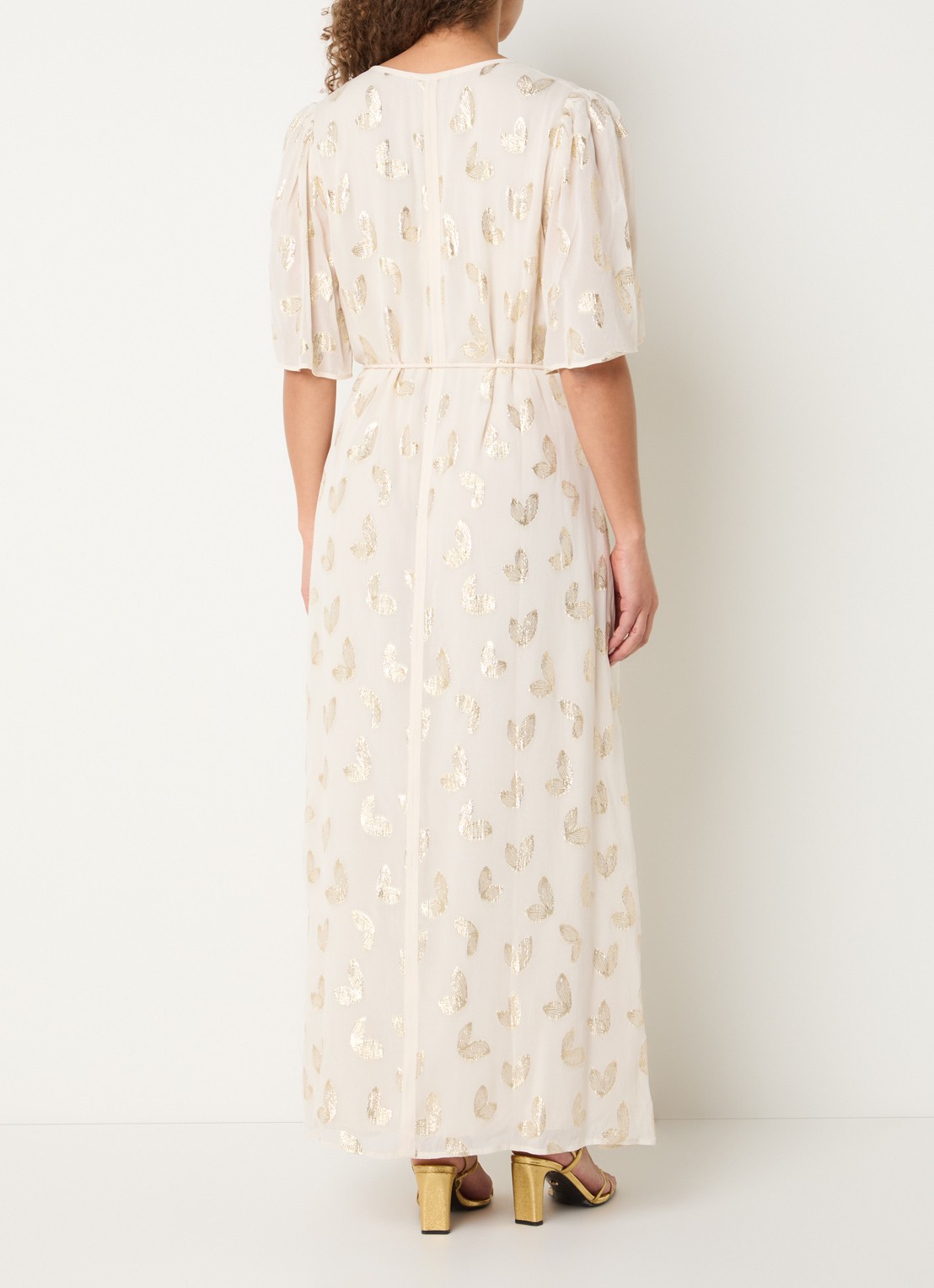 Bruuns Bazaar Majlyasa maxi tuniekjurk met print en lurex - achterkant 2 creme