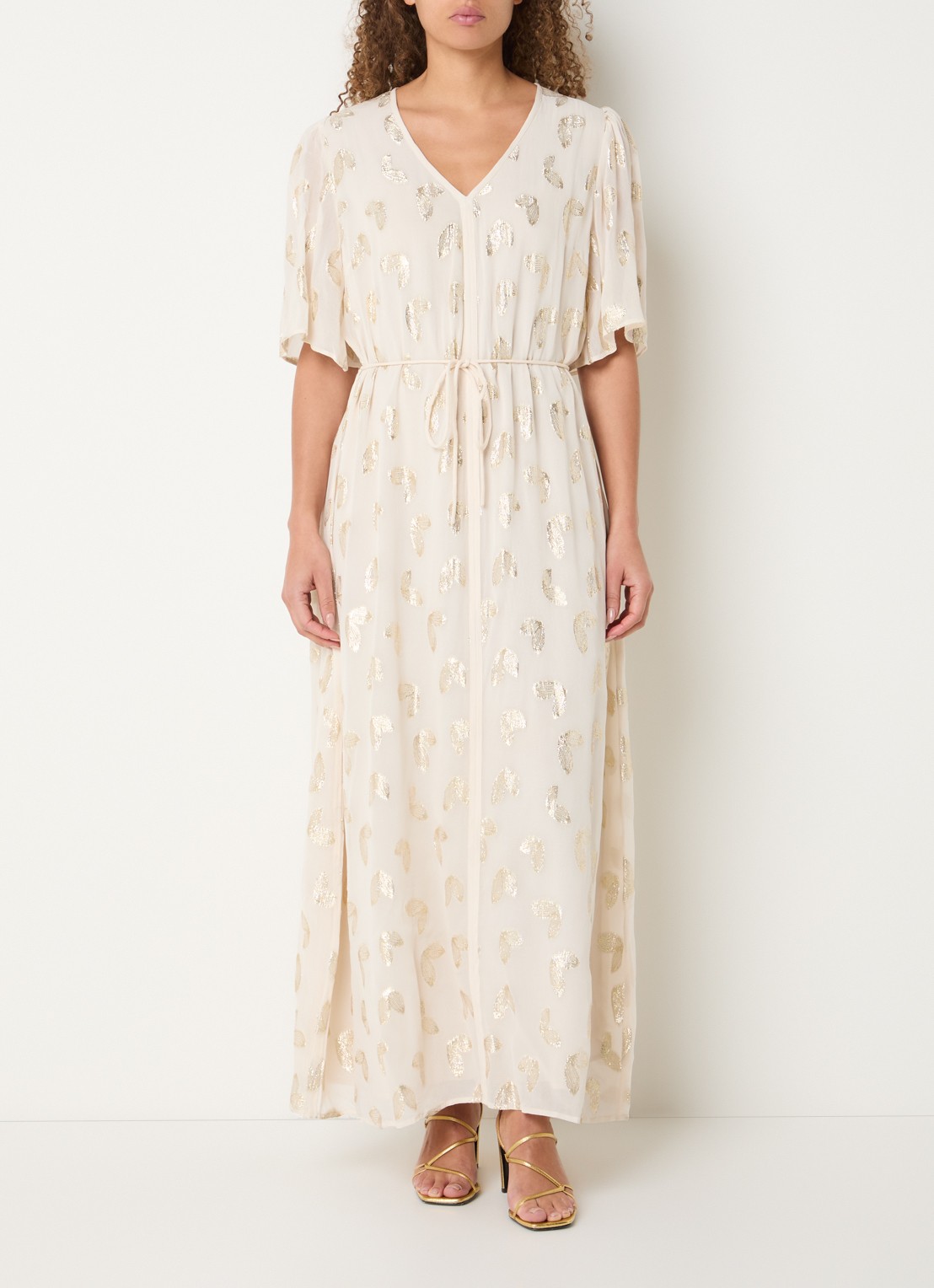 Bruuns Bazaar Majlyasa maxi tuniekjurk met print en lurex - detail creme