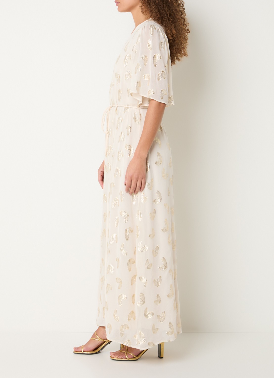 Bruuns Bazaar Majlyasa maxi tuniekjurk met print en lurex - voorkant 4 creme