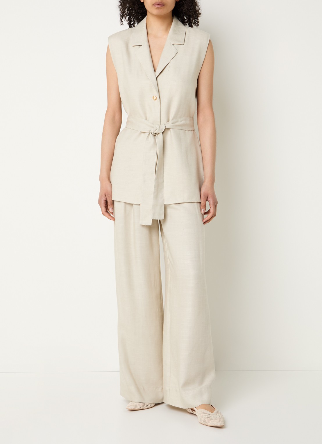 Bruuns Bazaar Mid waist loose fit pantalon met steekzakken - voorkant 2 gebroken wit