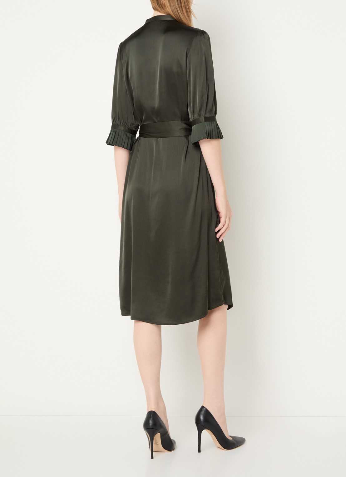 Bruuns Bazaar Midi blousejurk met strikceintuur - achterkant groen