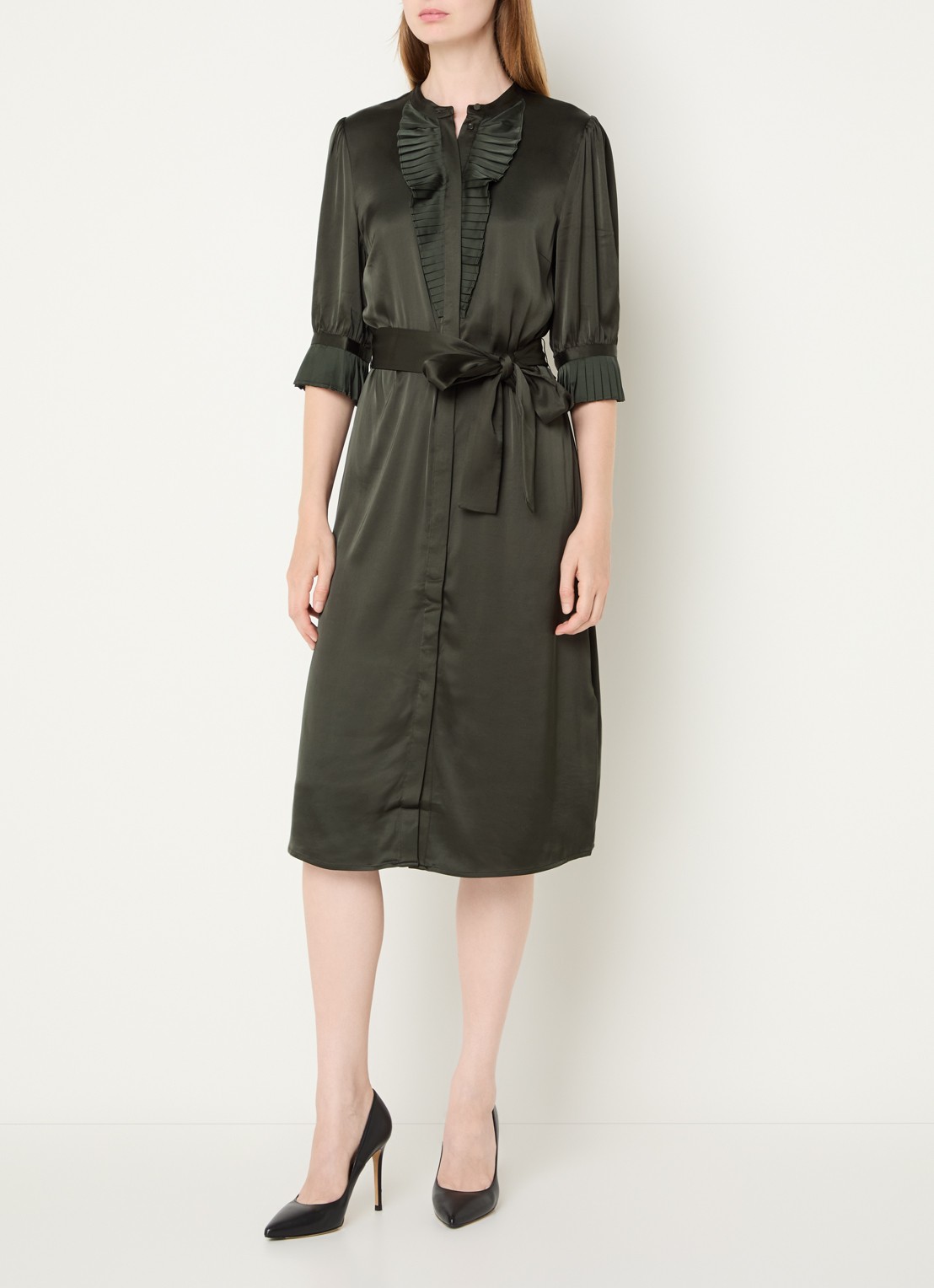 Bruuns Bazaar Midi blousejurk met strikceintuur - detail 4 groen