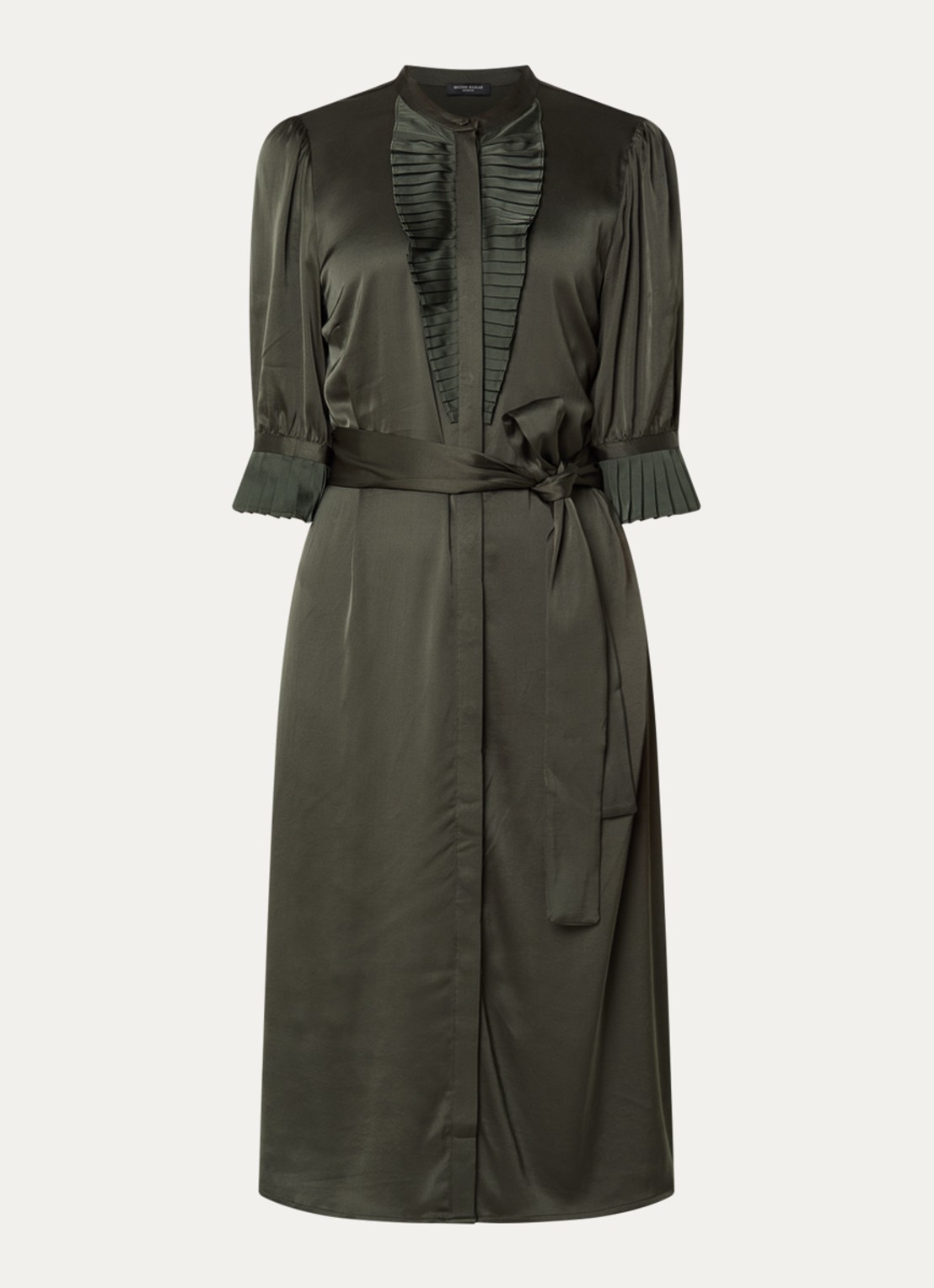Bruuns Bazaar Midi blousejurk met strikceintuur - voorkant 2 groen