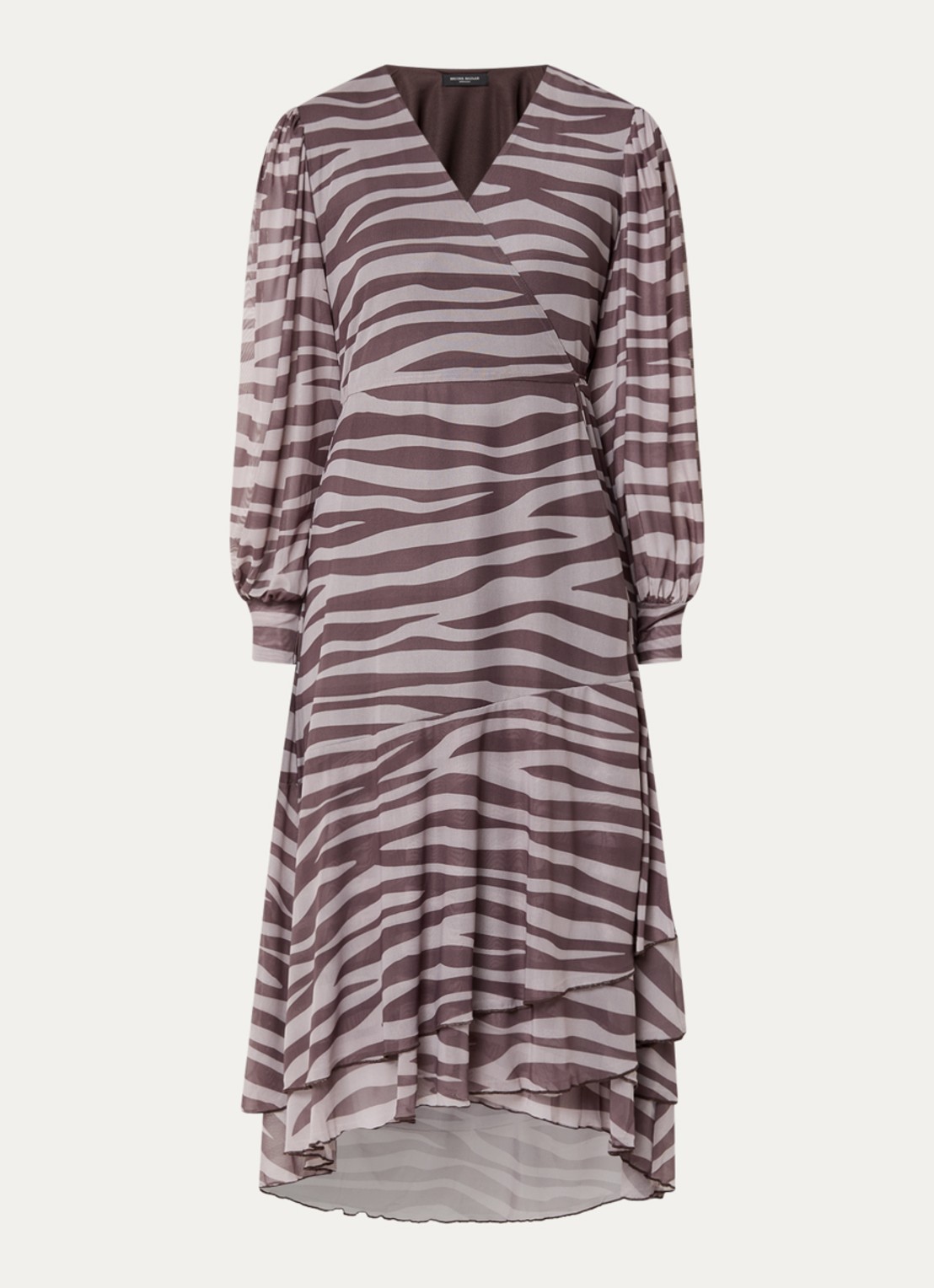 Bruuns Bazaar Phlox Nora maxi wikkeljurk van mesh met print - voorkant bruin