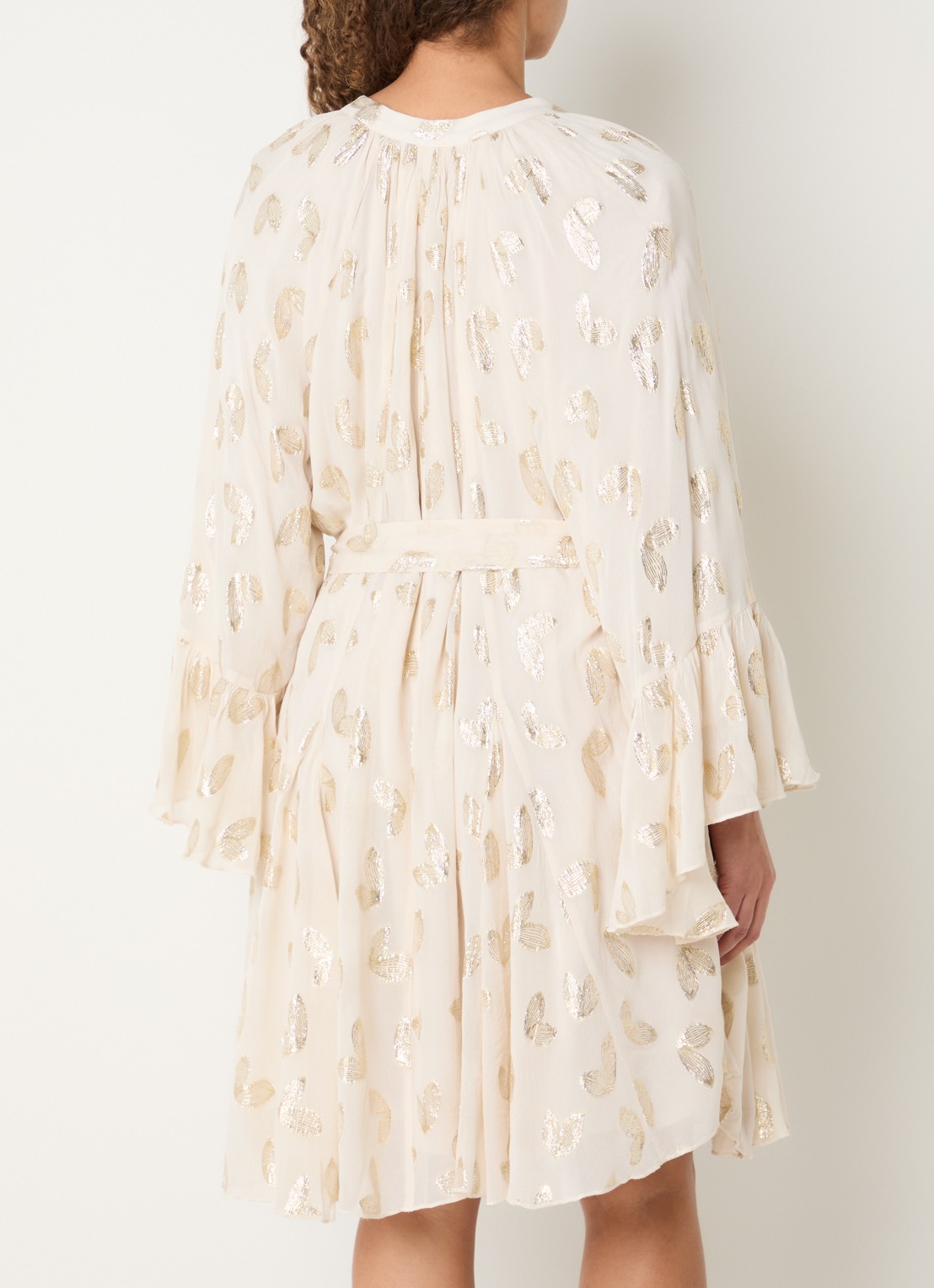 Bruuns Bazaar Syrena tuniekjurk met print en lurex - achterkant 3 creme