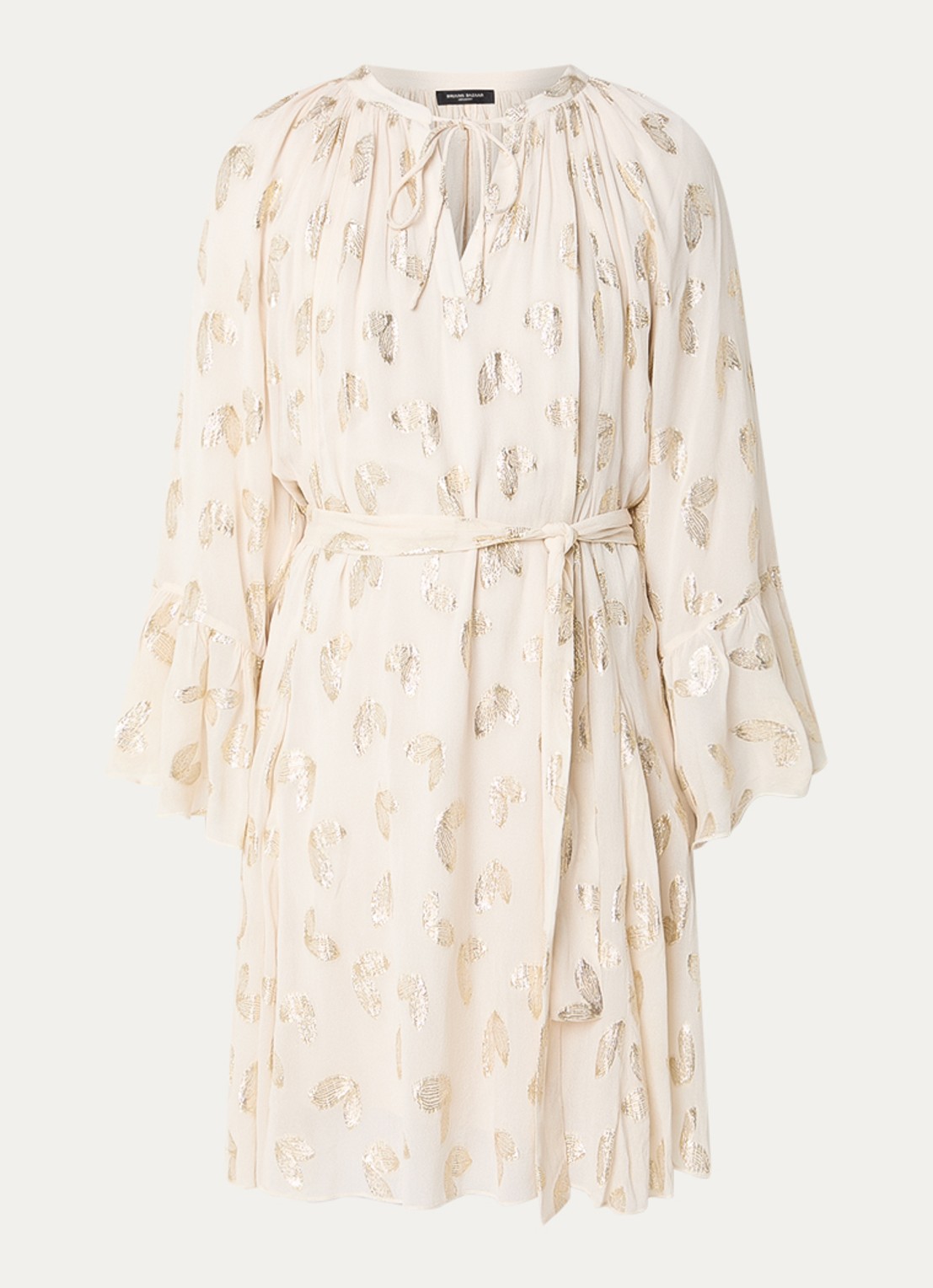 Bruuns Bazaar Syrena tuniekjurk met print en lurex - voorkant creme