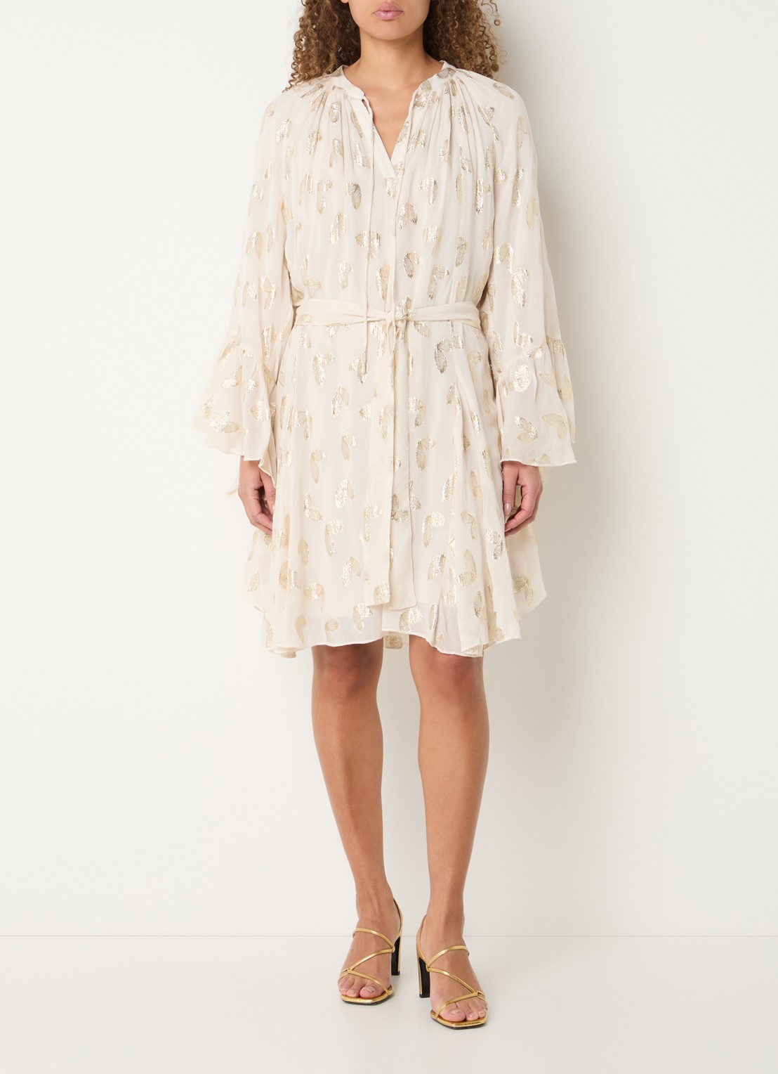 Bruuns Bazaar Syrena tuniekjurk met print en lurex - voorkant 2 creme