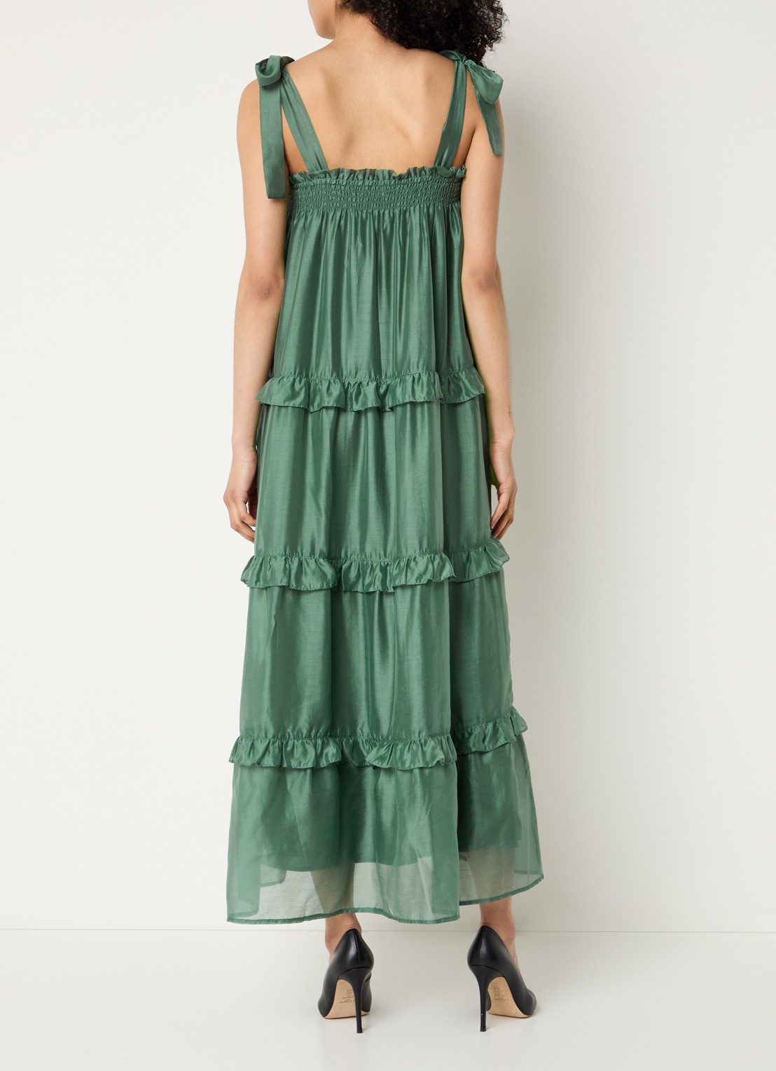 Bruuns Bazaar Tellea maxi jurk met volant - achterkant 2 groen