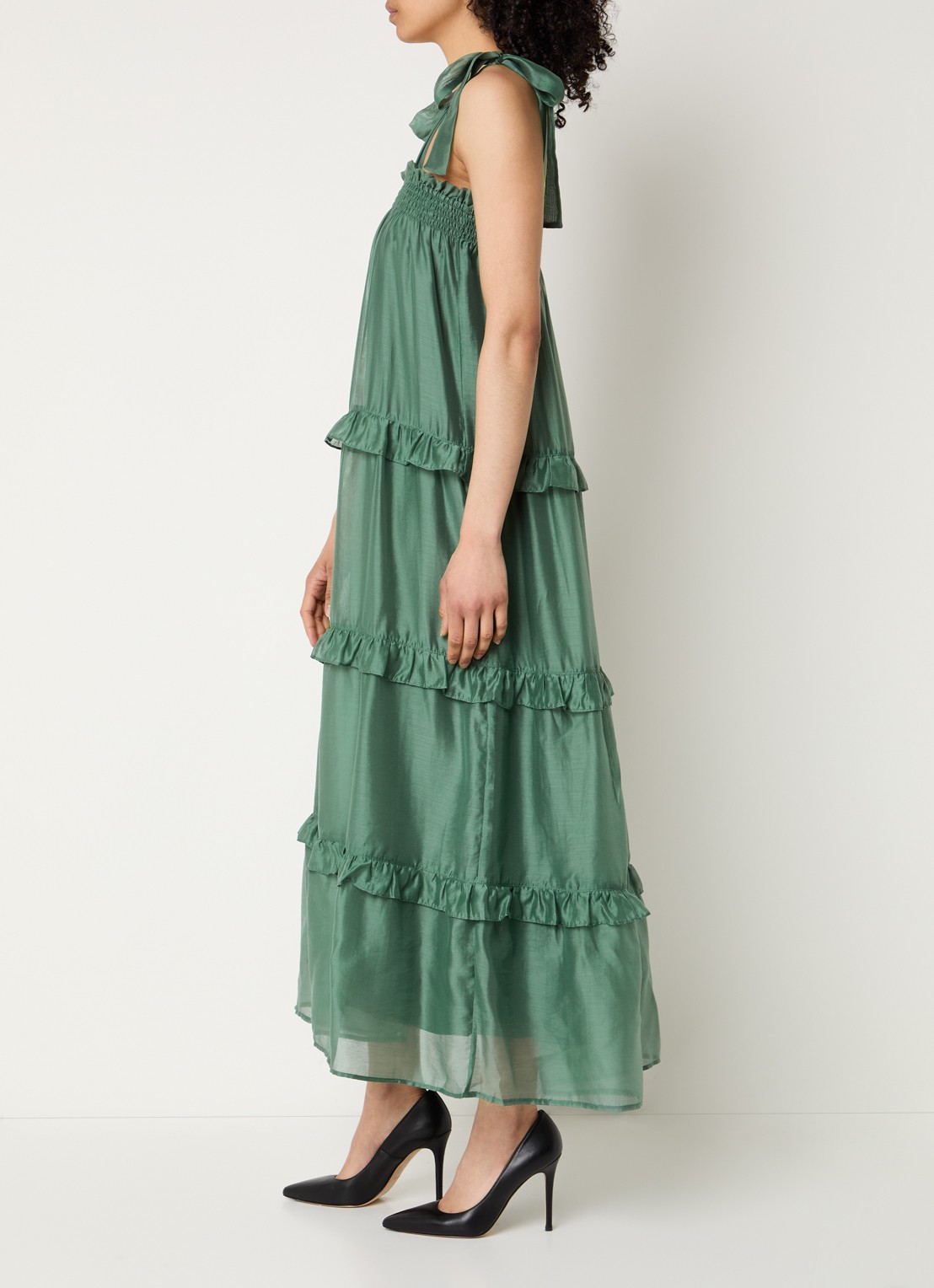 Bruuns Bazaar Tellea maxi jurk met volant - voorkant 4 groen