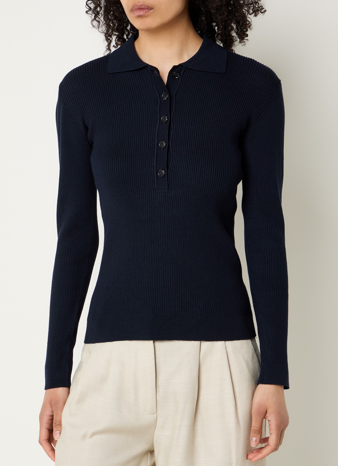 Bruuns Bazaar Top met knoopsluiting - detail 3 donkerblauw