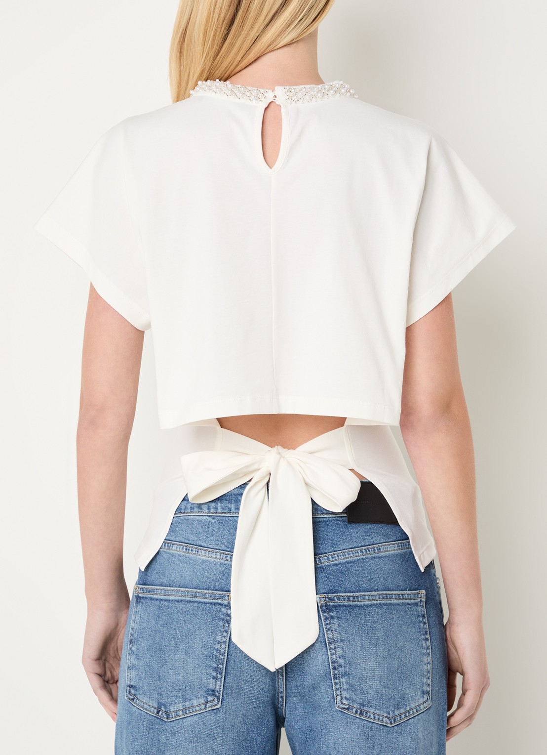 Bruuns Bazaar Verena T-shirt met kralendecoratie - achterkant wit