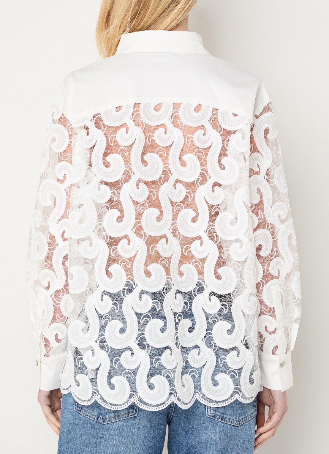 Bruuns Bazaar Viveca semi-transparante blouse van mesh met broderie - achterkant wit